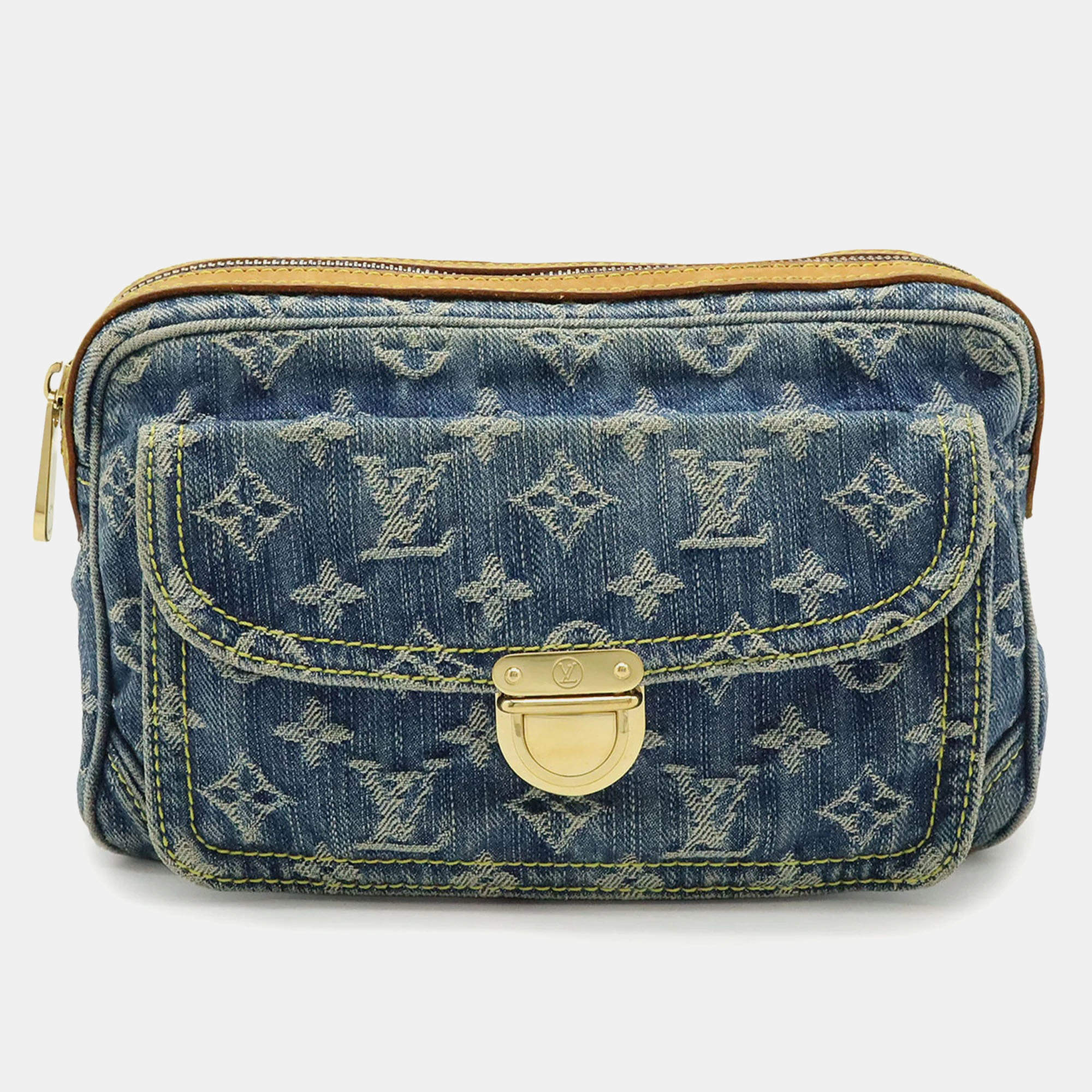 Pre Owned Louis Vuitton Monogram Denim Bum Bag Waist Shoulder Blue