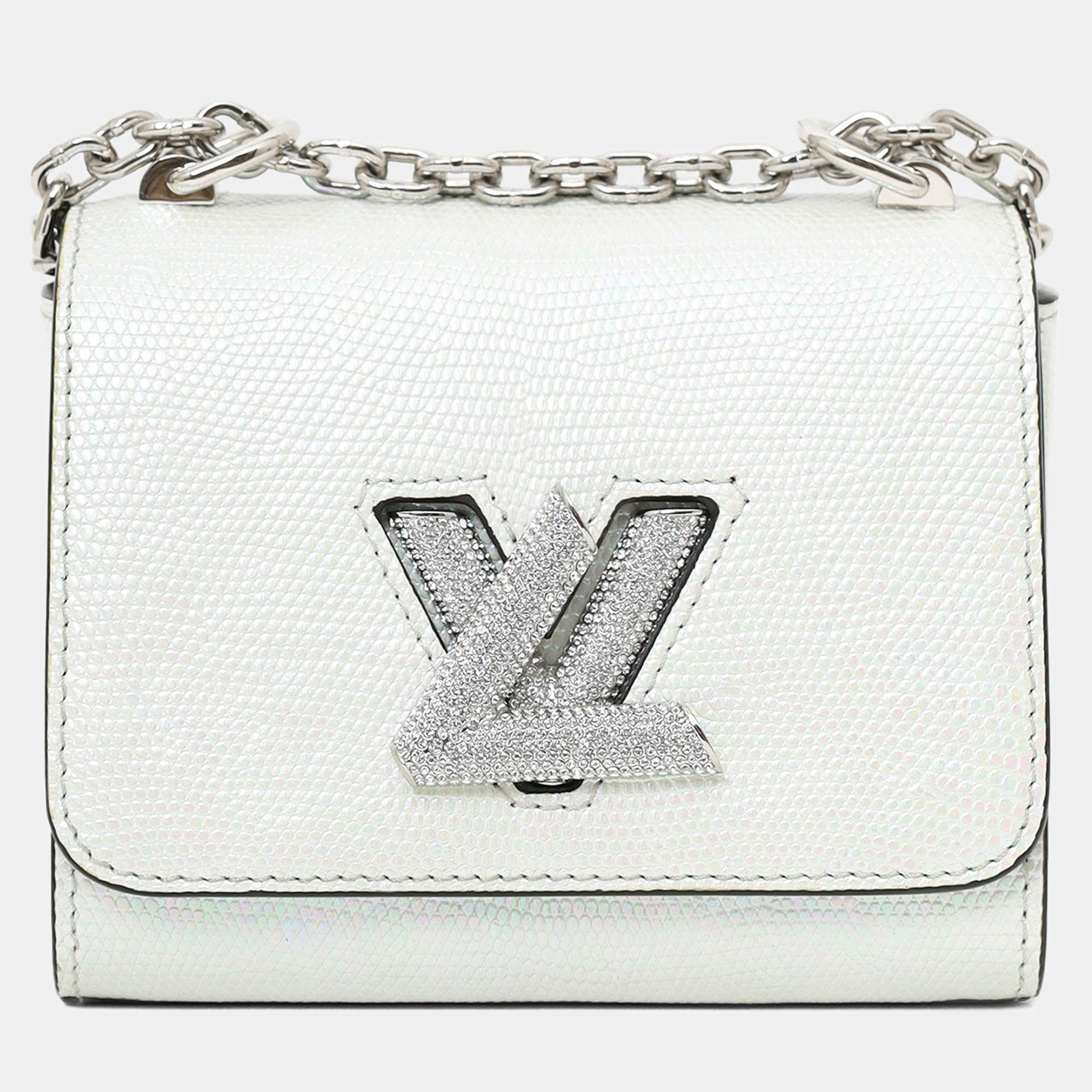 مملوكة مسبقًا Louis Vuitton 2020 White Iridescent Karung Leather Twist Mini with Crystal Buckle