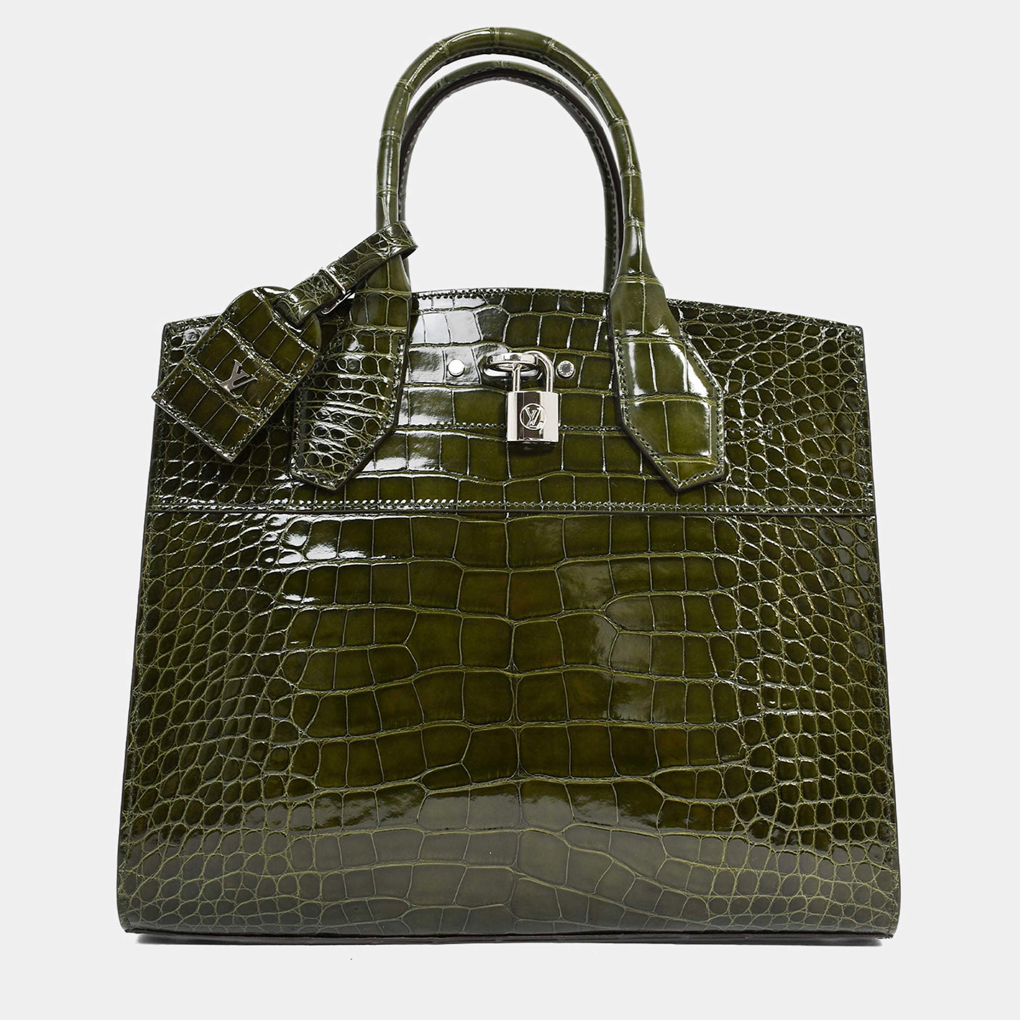 مملوكة مسبقًا Louis Vuitton Green Alligator Mississippiensis City Steamer MM Top Handle with Strap