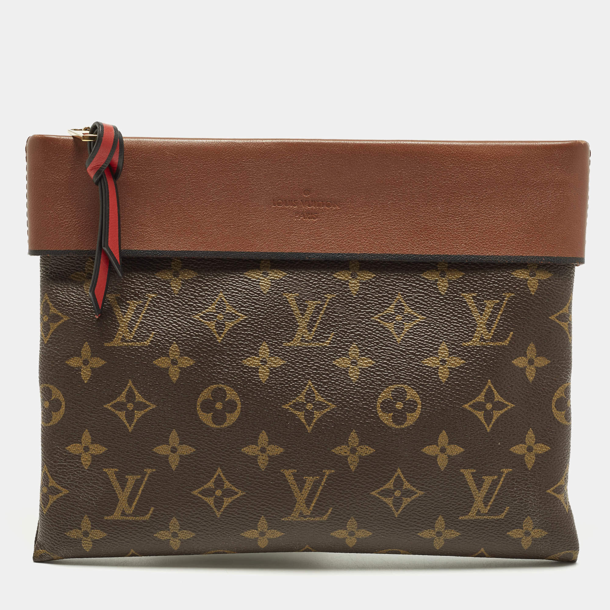 Pre Owned Louis Vuitton Tuileries Caramel Monogram Canvas and Leather Clutch