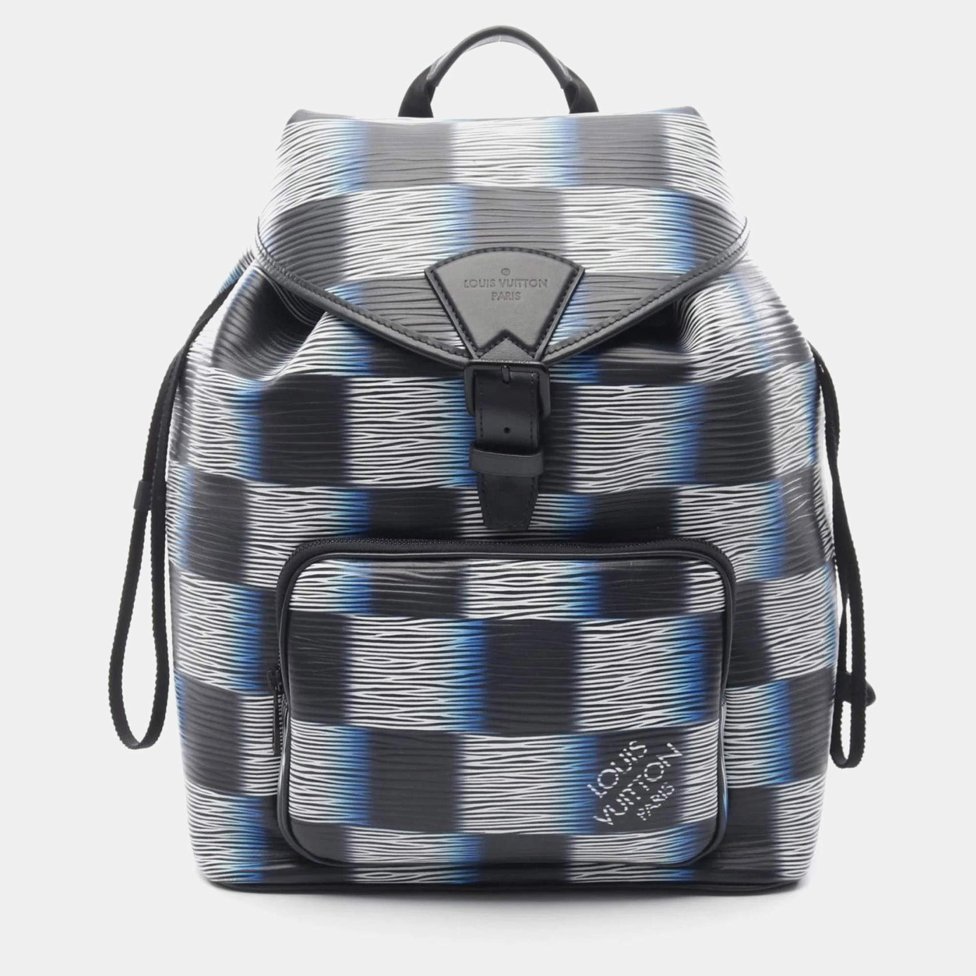Pre Owned Louis Vuitton Montsouris Backpack Bag In Damier Rush Epi Leather  Navy  Blue  And White