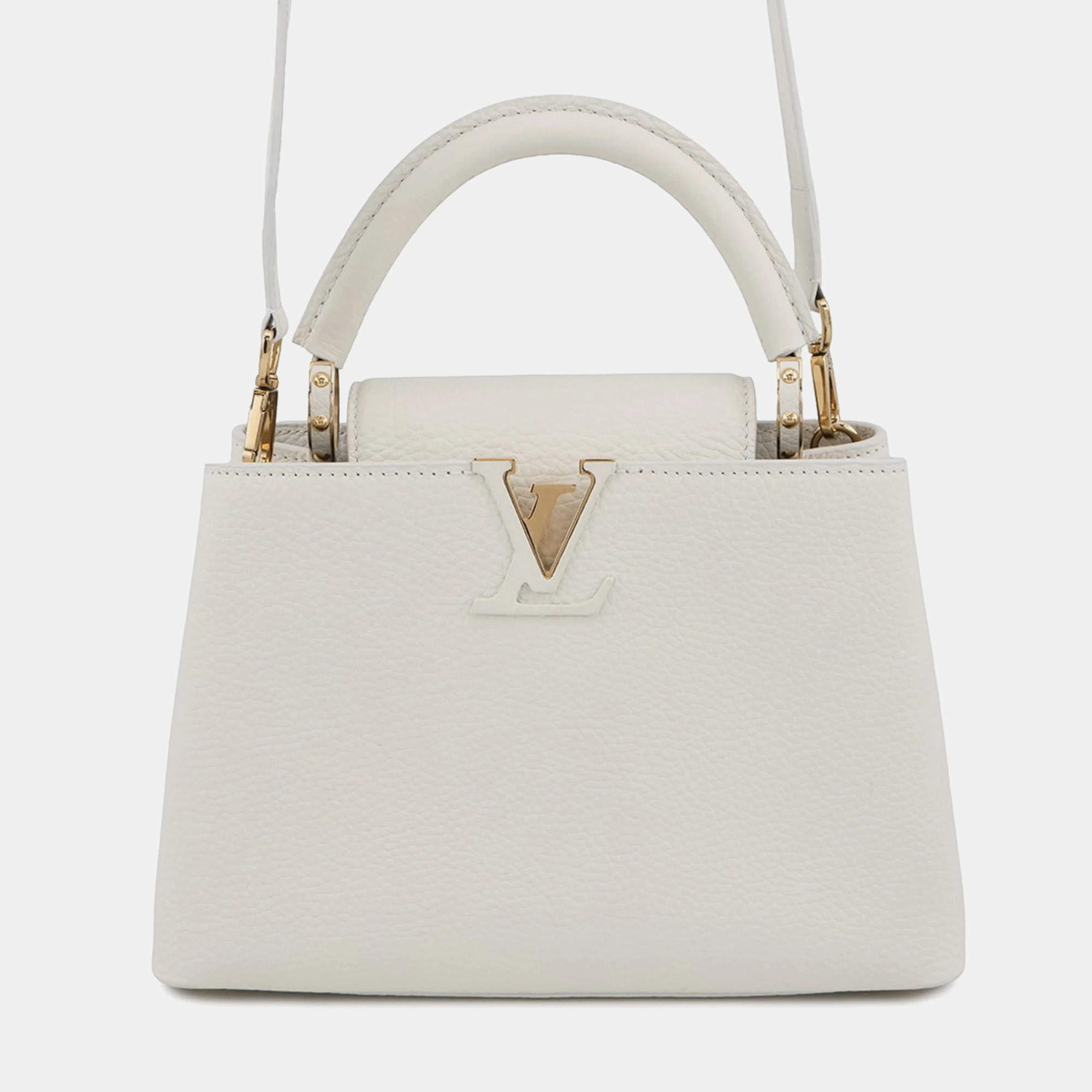 Pre Owned Louis Vuitton Handbag Taurillon Leather Capucines Bb Shoulder Bag White