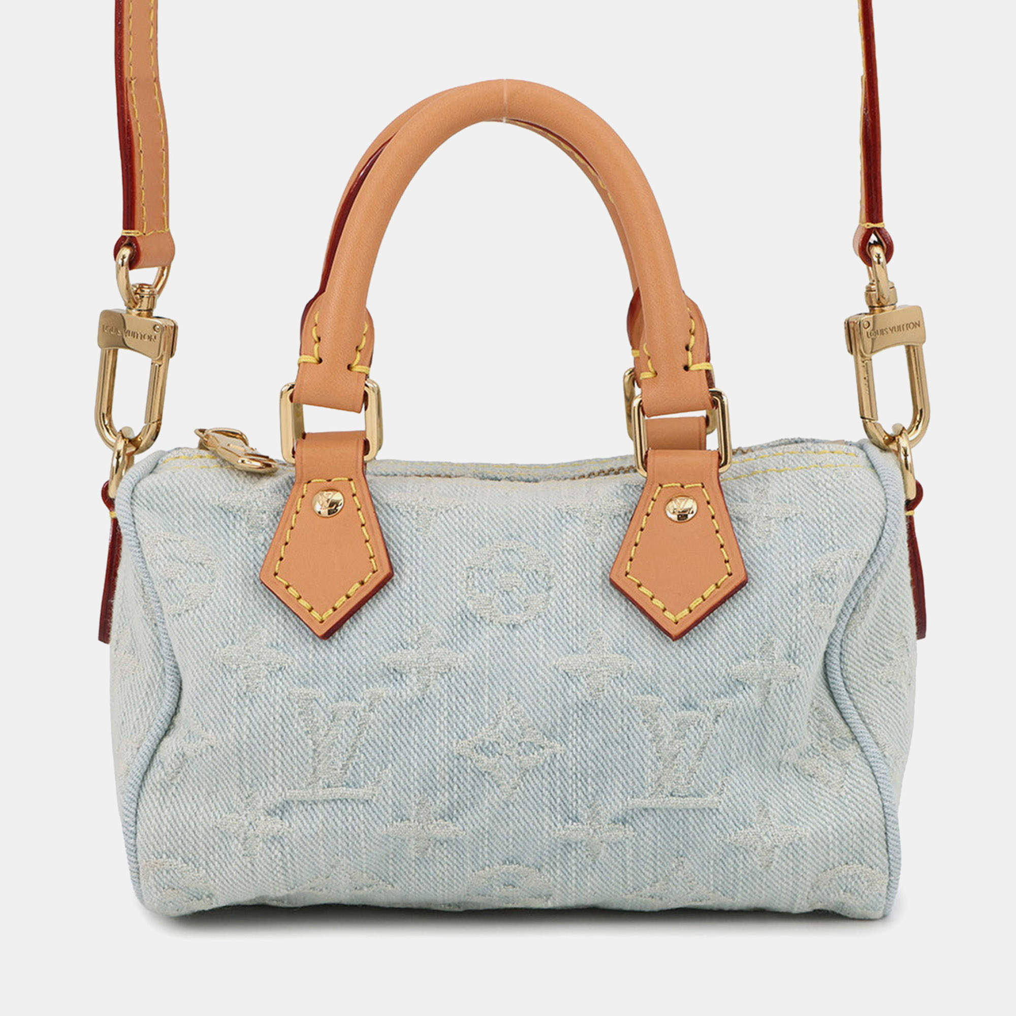 مملوكة مسبقًا حقيبة لويس فيتون نانو سبيدي دينيم أزرق سماوي مونوغرام بحجم نانو