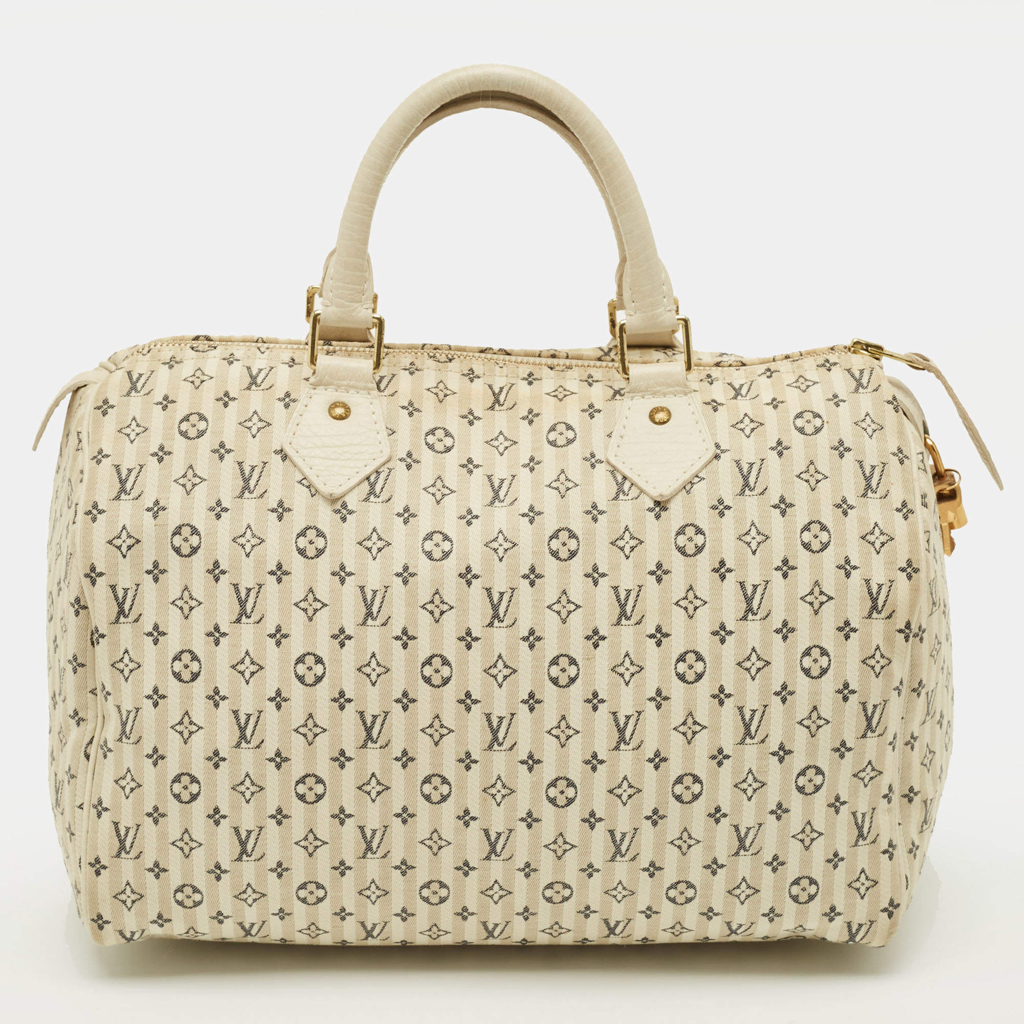 Pre Owned Louis Vuitton Speedy 30 Dune Monogram Mini Lin Canvas Bag