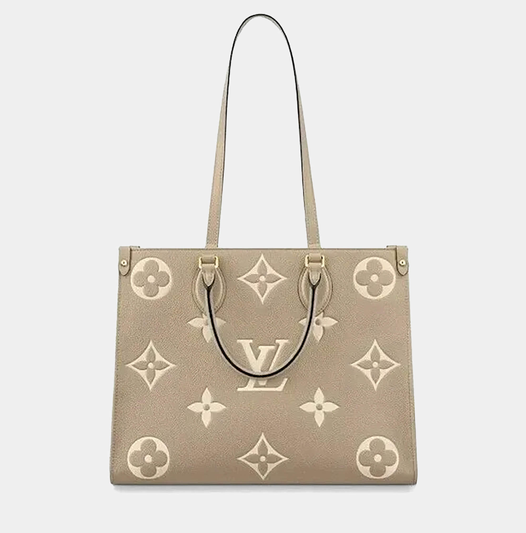 مملوكة مسبقًا Louis Vuitton Onthego MM Beige, Grey Bicolor Leather Tote Bag