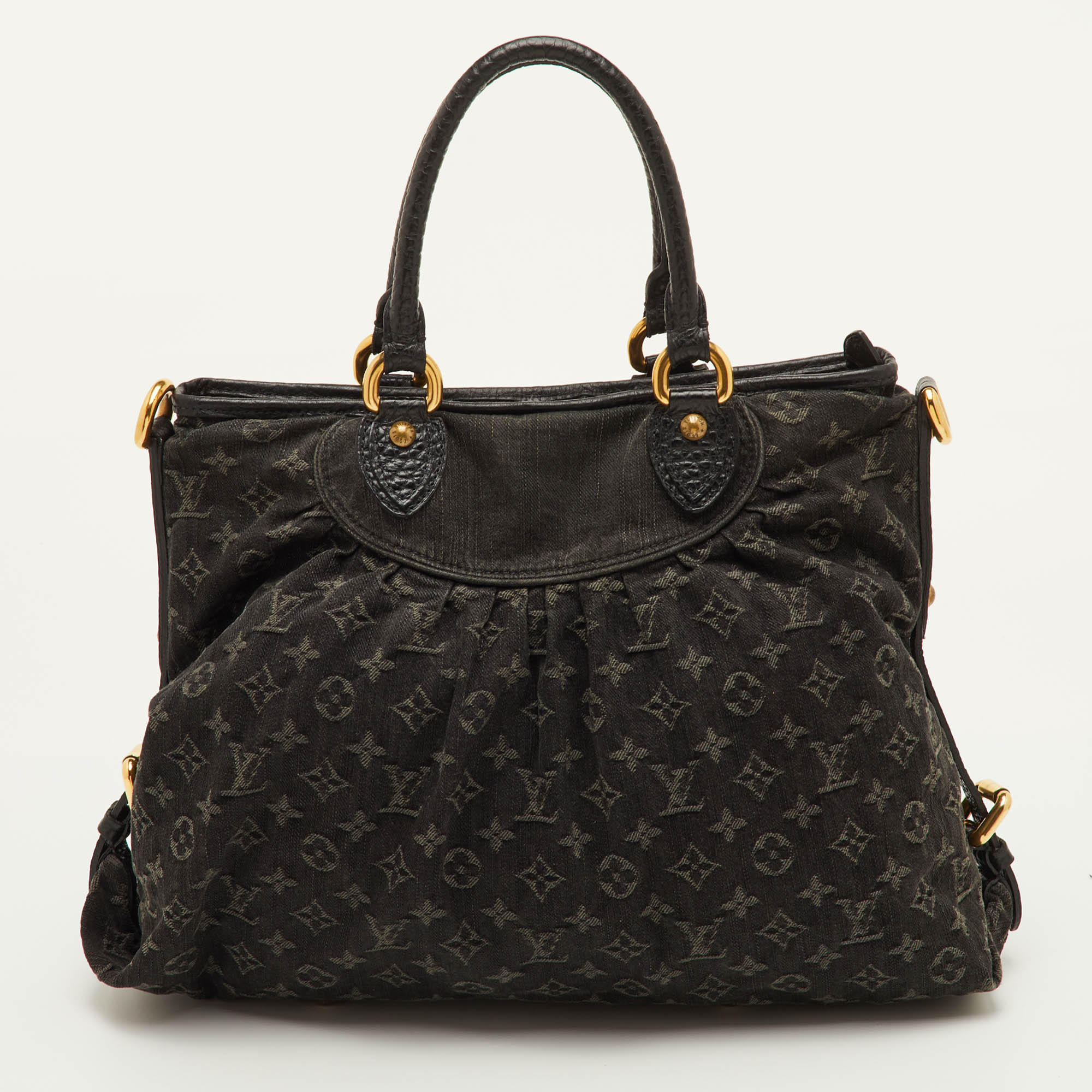 Pre Owned Louis Vuitton Cabby GM Black Monogram Denim and Leather Neo Tote