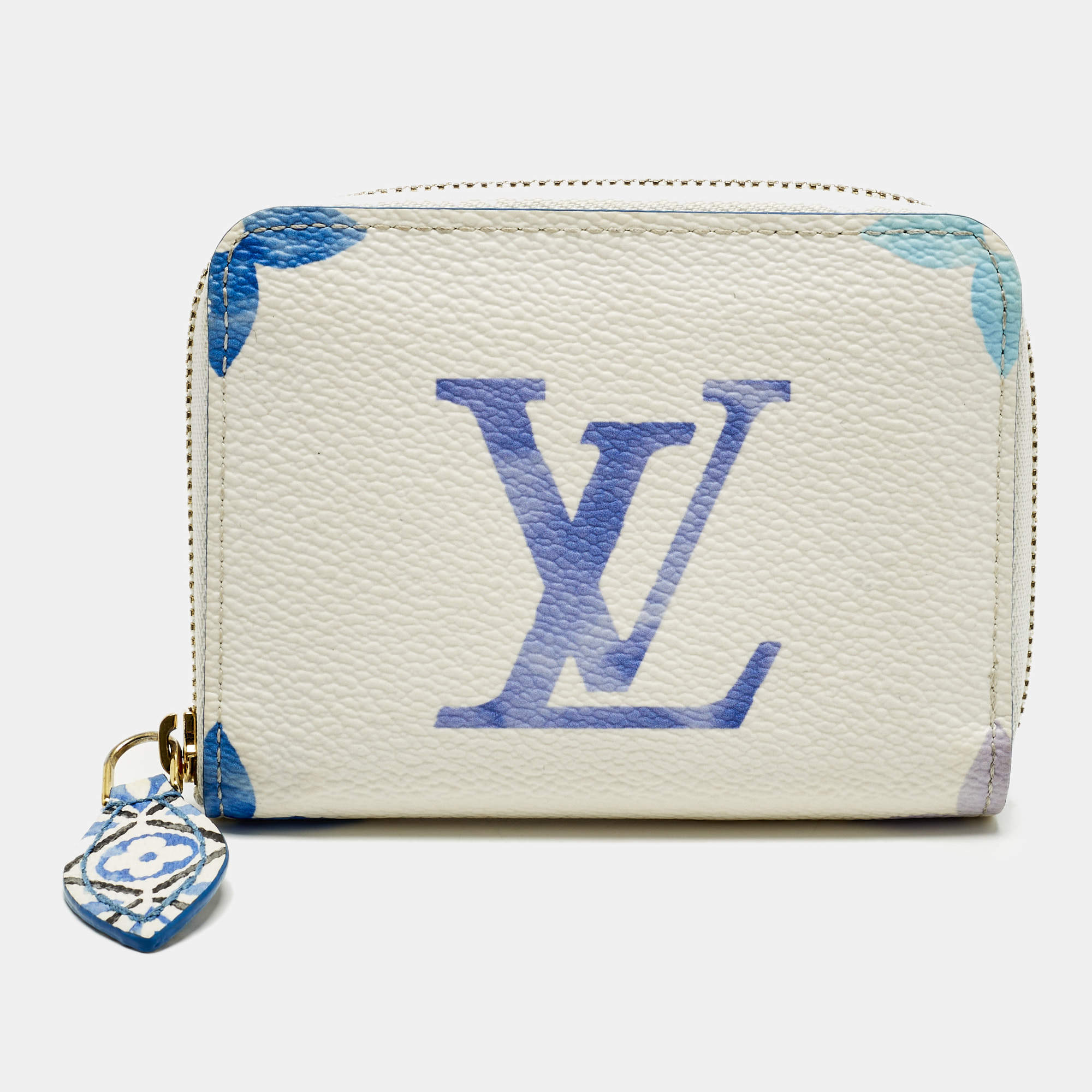 Pre Owned Louis Vuitton Zippy Blue Monogram Giant By The Pool Canvas Coin Purse