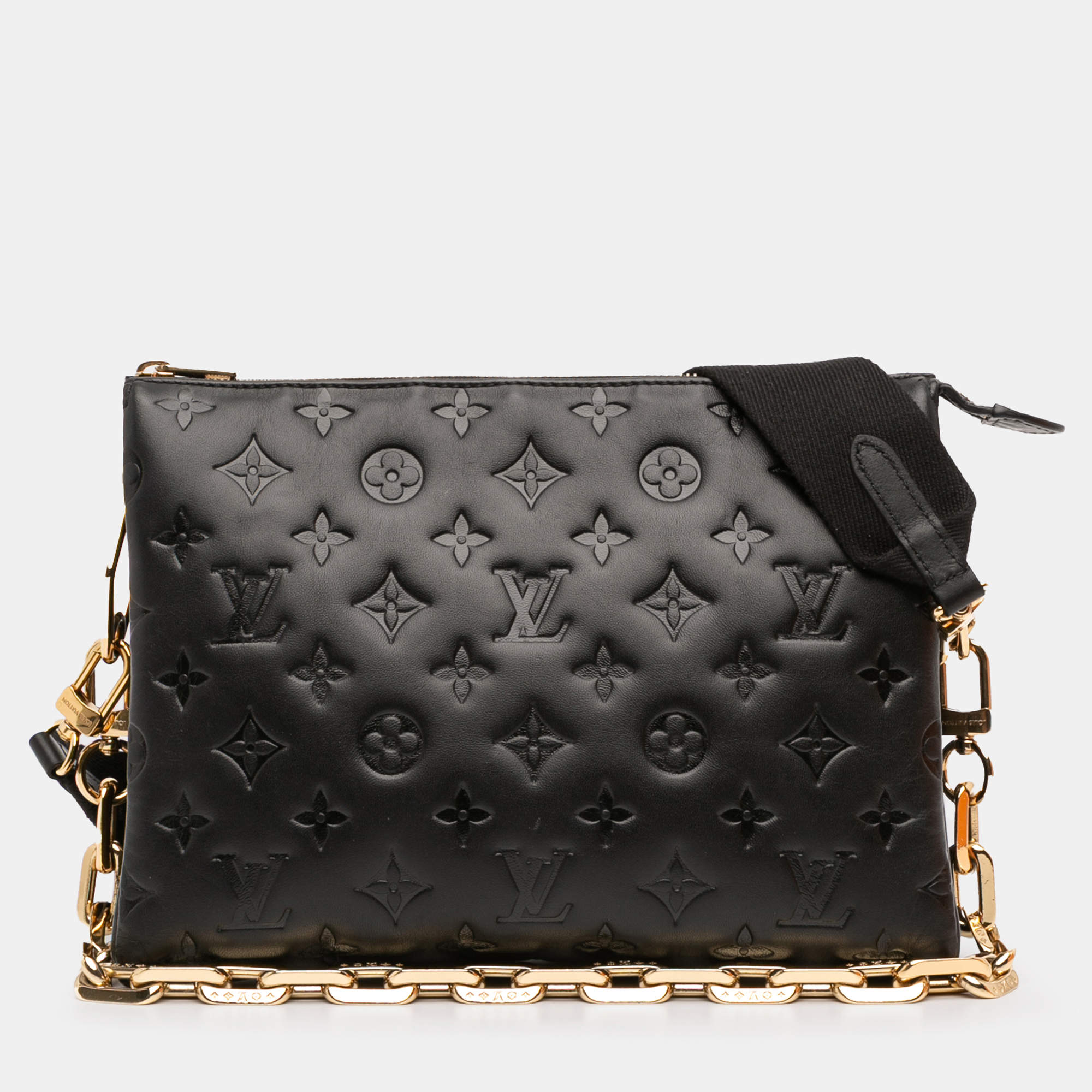 Pre Owned Louis Vuitton Black Monogram Embossed Puffy Lambskin Coussin PM