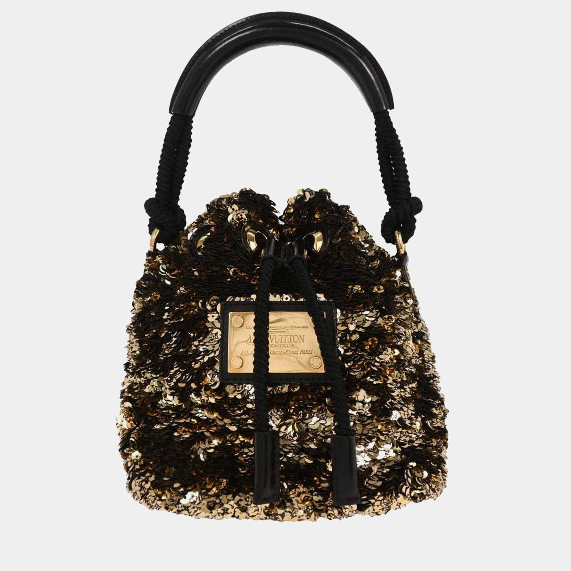 Pre Owned Louis Vuitton Gold Black Mini Noe Rococo All Sequin Bag