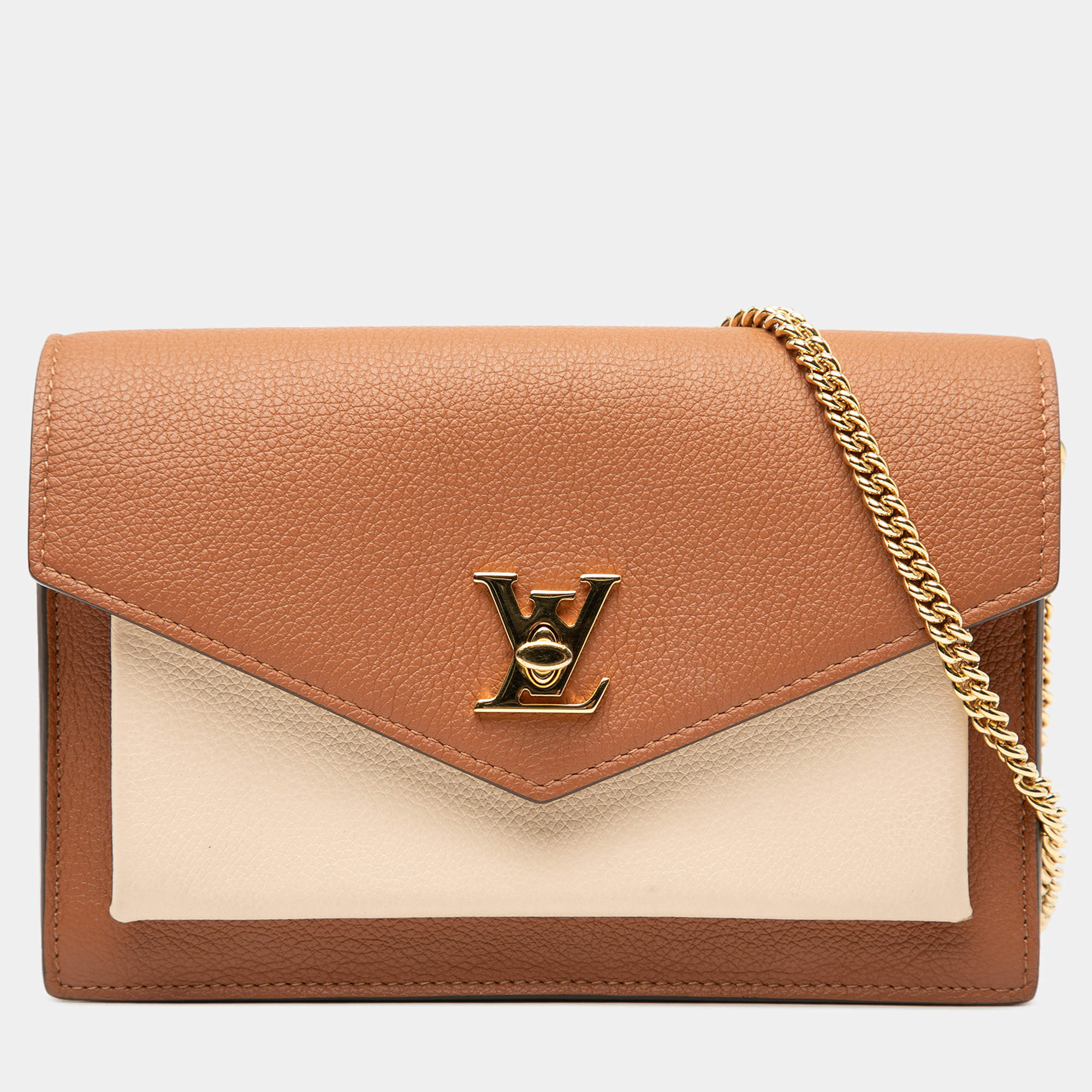 Pre Owned Louis Vuitton Brown Bicolor Leather MyLockMe Chain Pochette