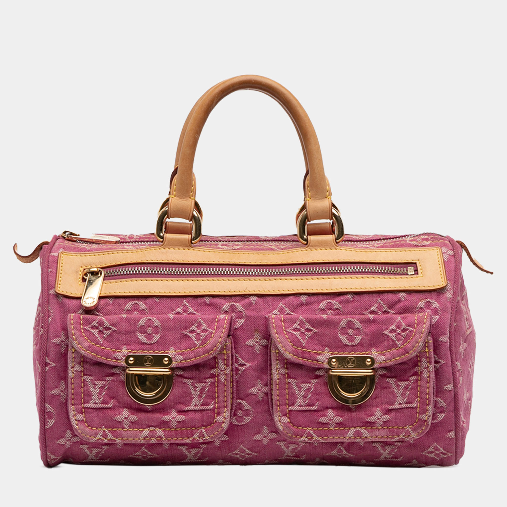 Pre Owned Louis Vuitton Pink Monogram Denim Neo Speedy 30