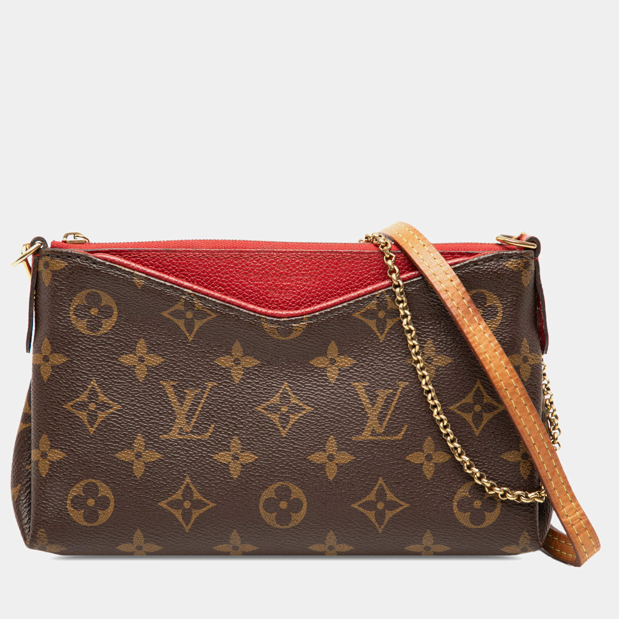 Pre Owned Louis Vuitton Brown Red Monogram Pallas Clutch