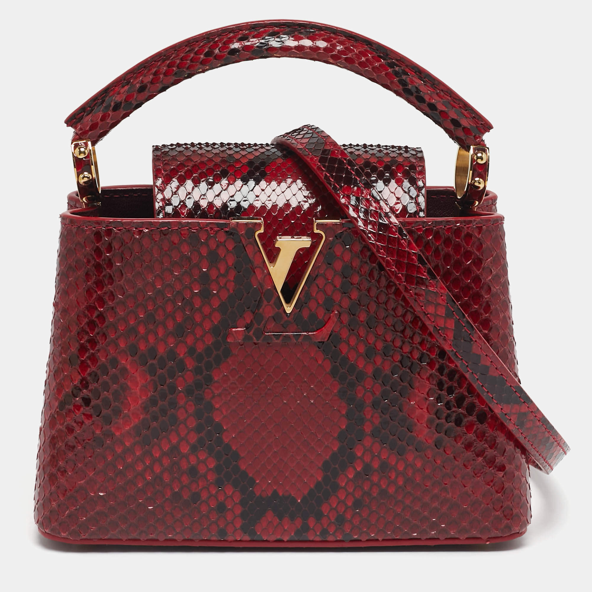 Pre Owned Louis Vuitton Capucines Mini Red Python Bag