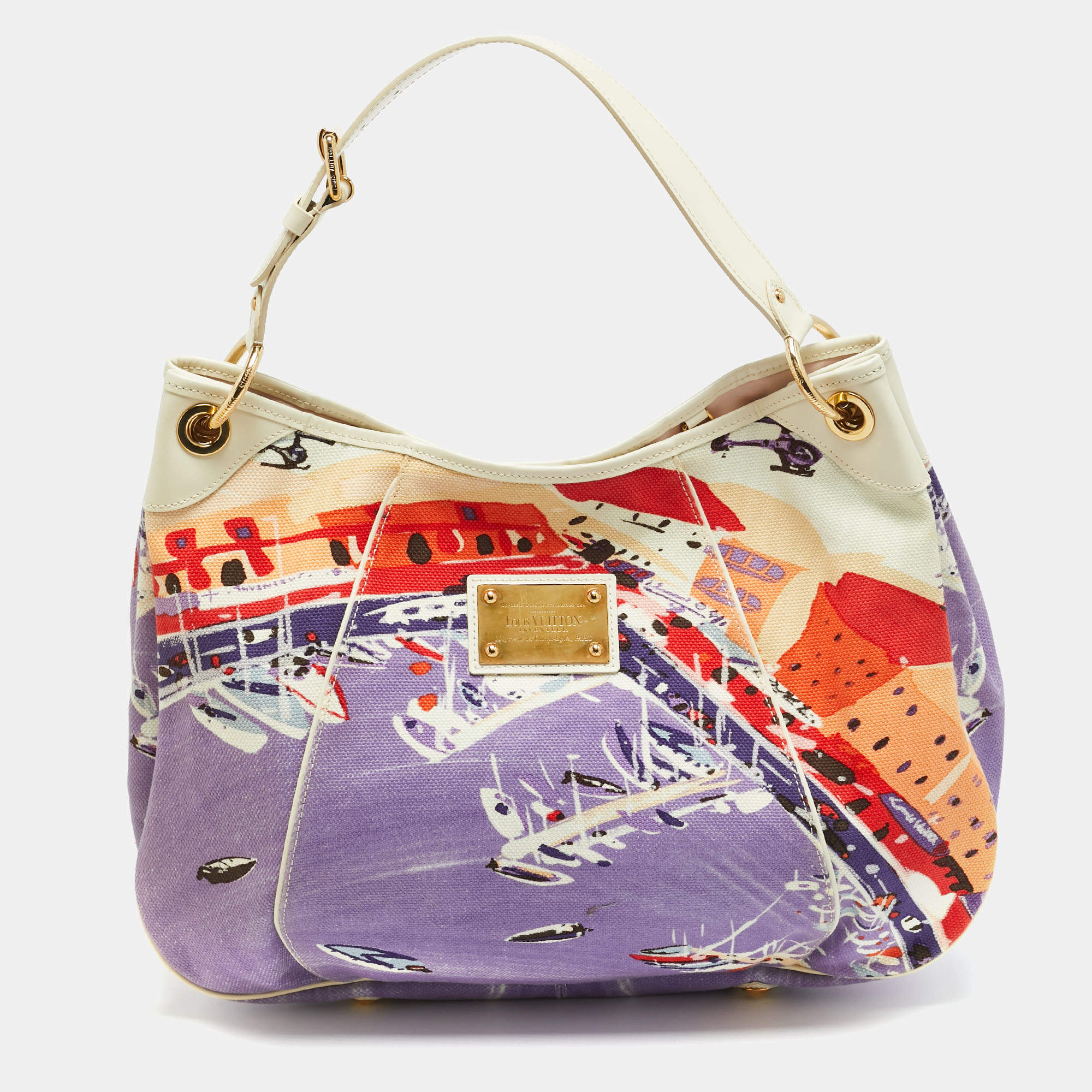 Pre Owned حقيبة لوي فيتون ريفيرا كروز غاليريا جي إم كانفاس أبيض/متعدد الألوان