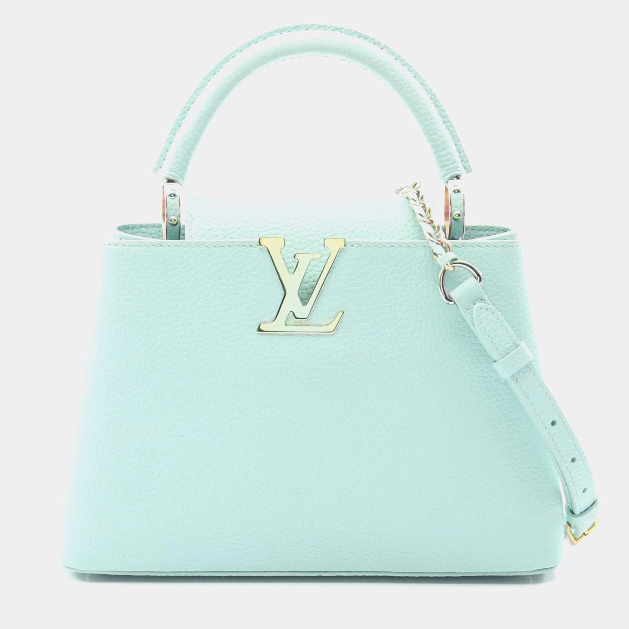 Pre Owned Louis Vuitton Capucines Bb Handbag Leather Taurillon Blue Topaz