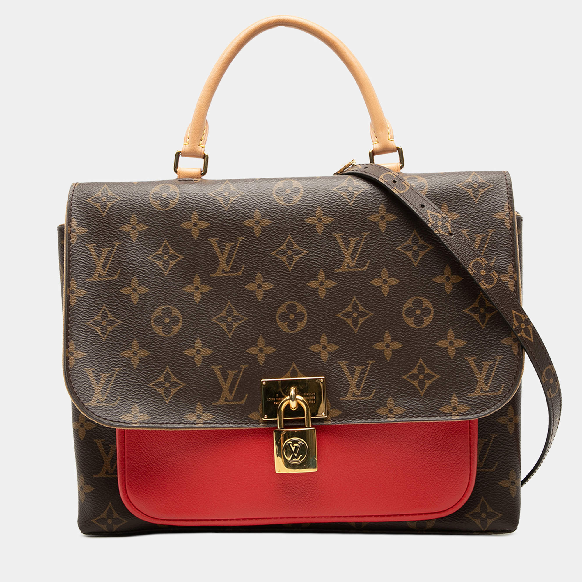 Pre Owned Louis Vuitton Brown Red Monogram Marignan