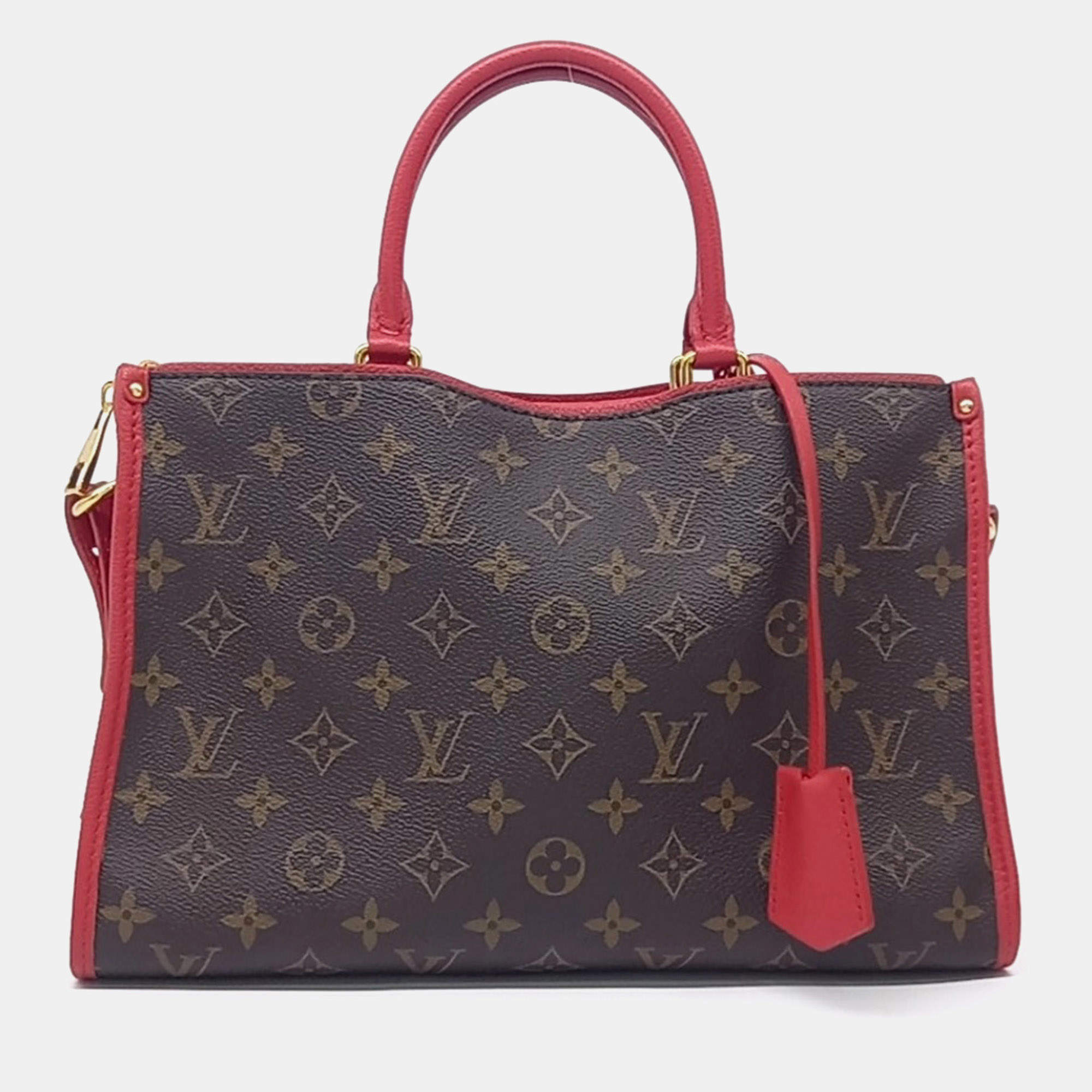 Pre Owned Louis Vuitton Brown, Red Coated Canvas Popincourt PM