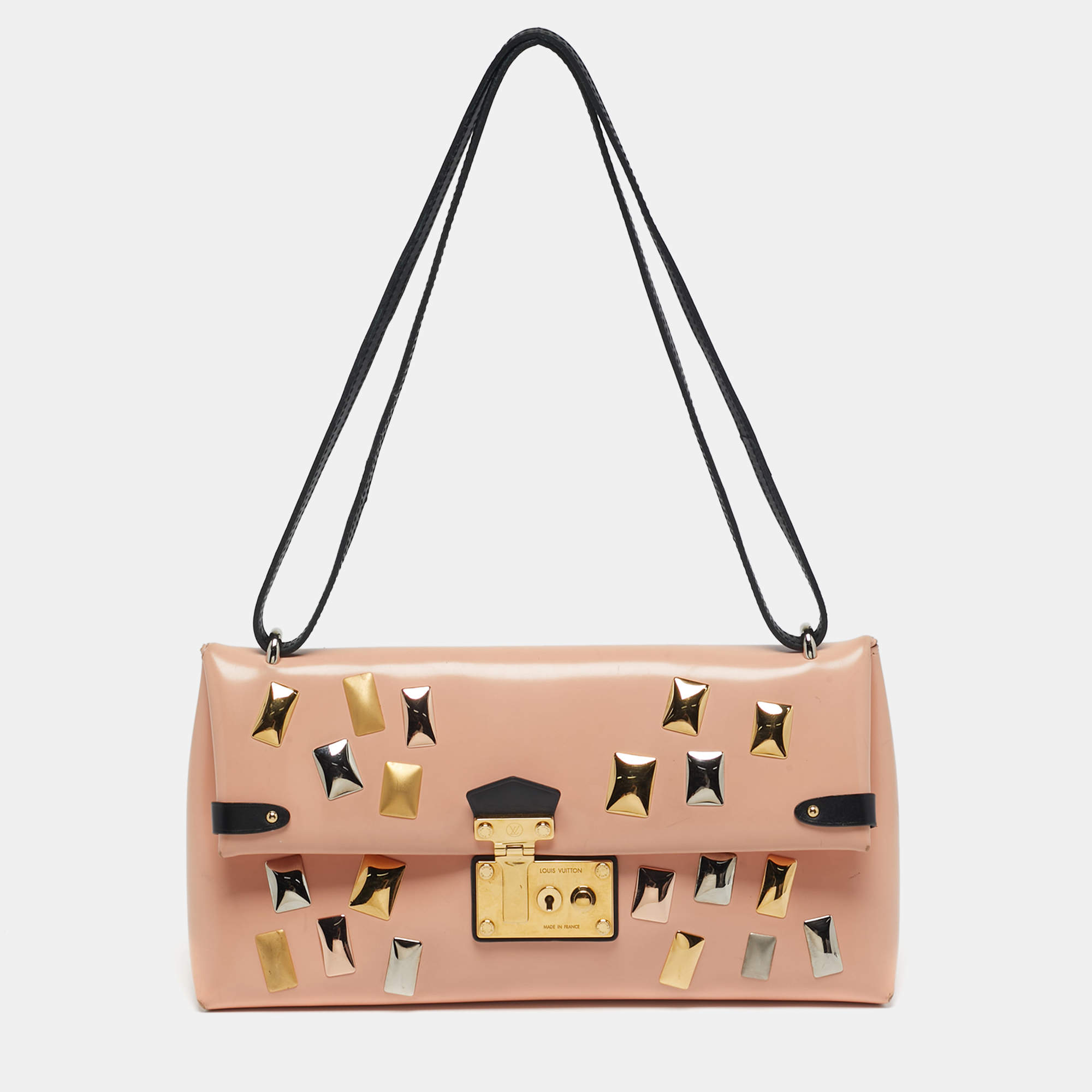 Pre Owned Louis Vuitton Glazed Leather Peach/Black Sac Triangle PM Bag