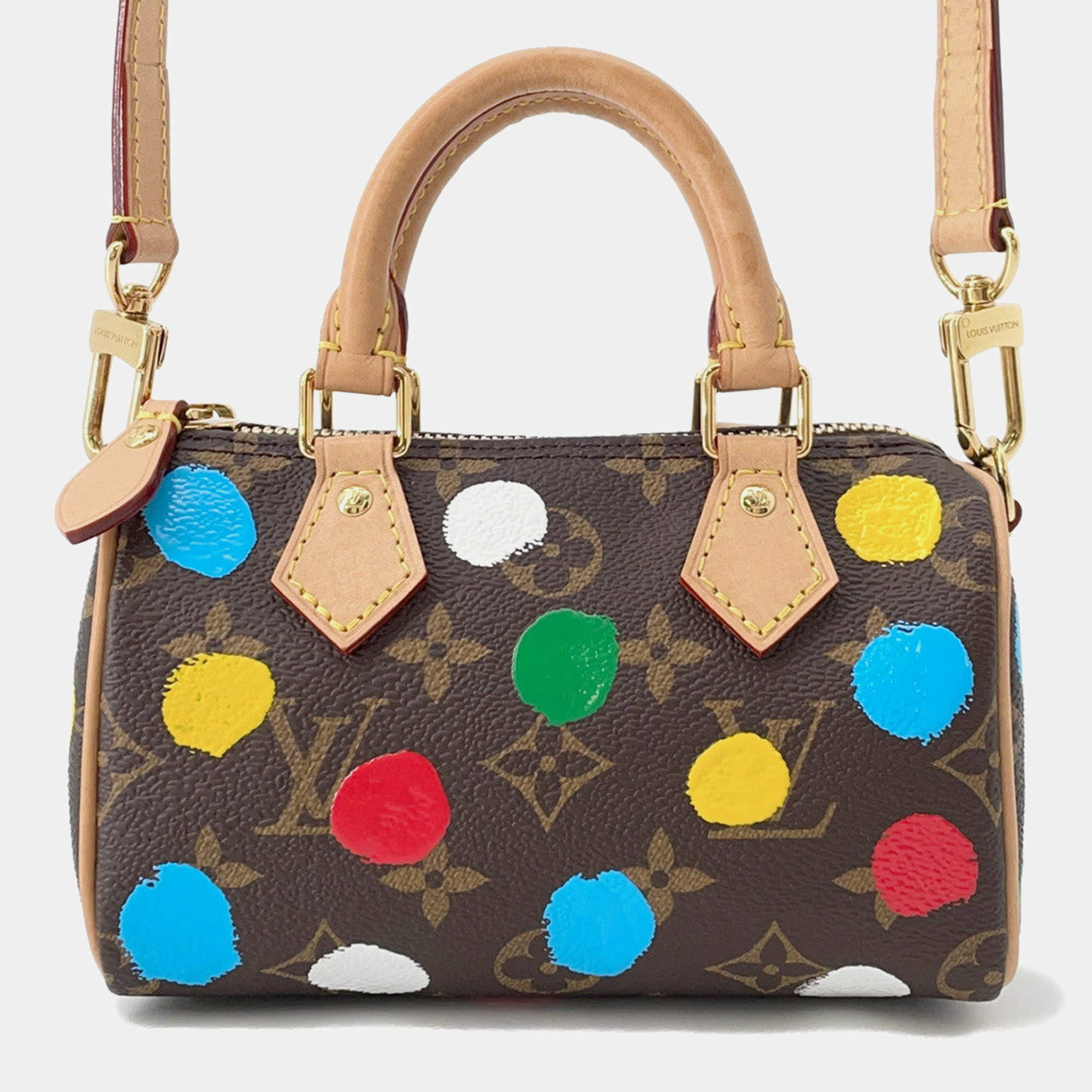 Pre Owned Louis Vuitton Lv X Yk Nano Speedy Red Monogram Painted Dot Size Nano
