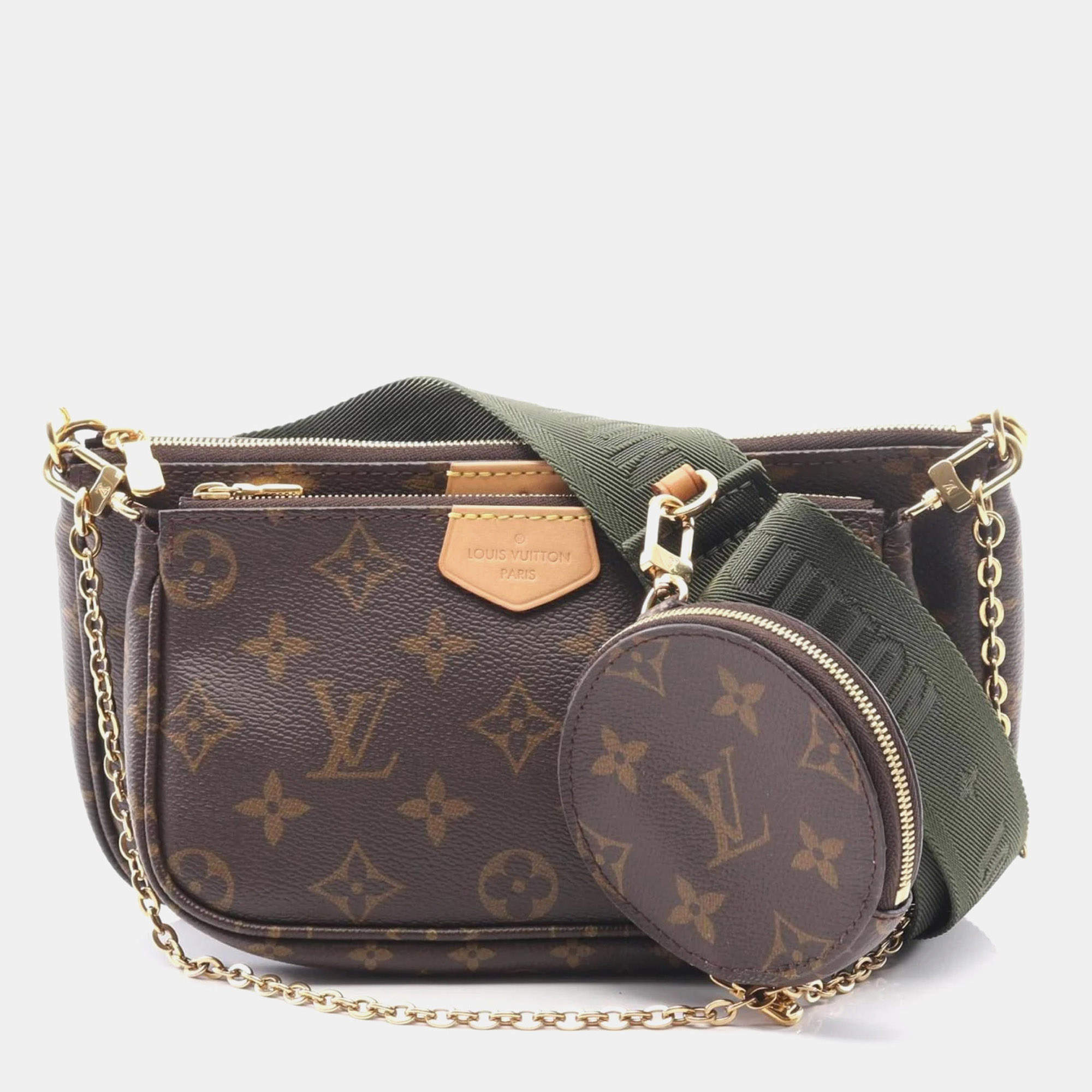 Pre Owned Louis Vuitton Multi Pochette Accessoires Monogram Khaki Shoulder Bag Coated Canvas And Leather Brown Khaki