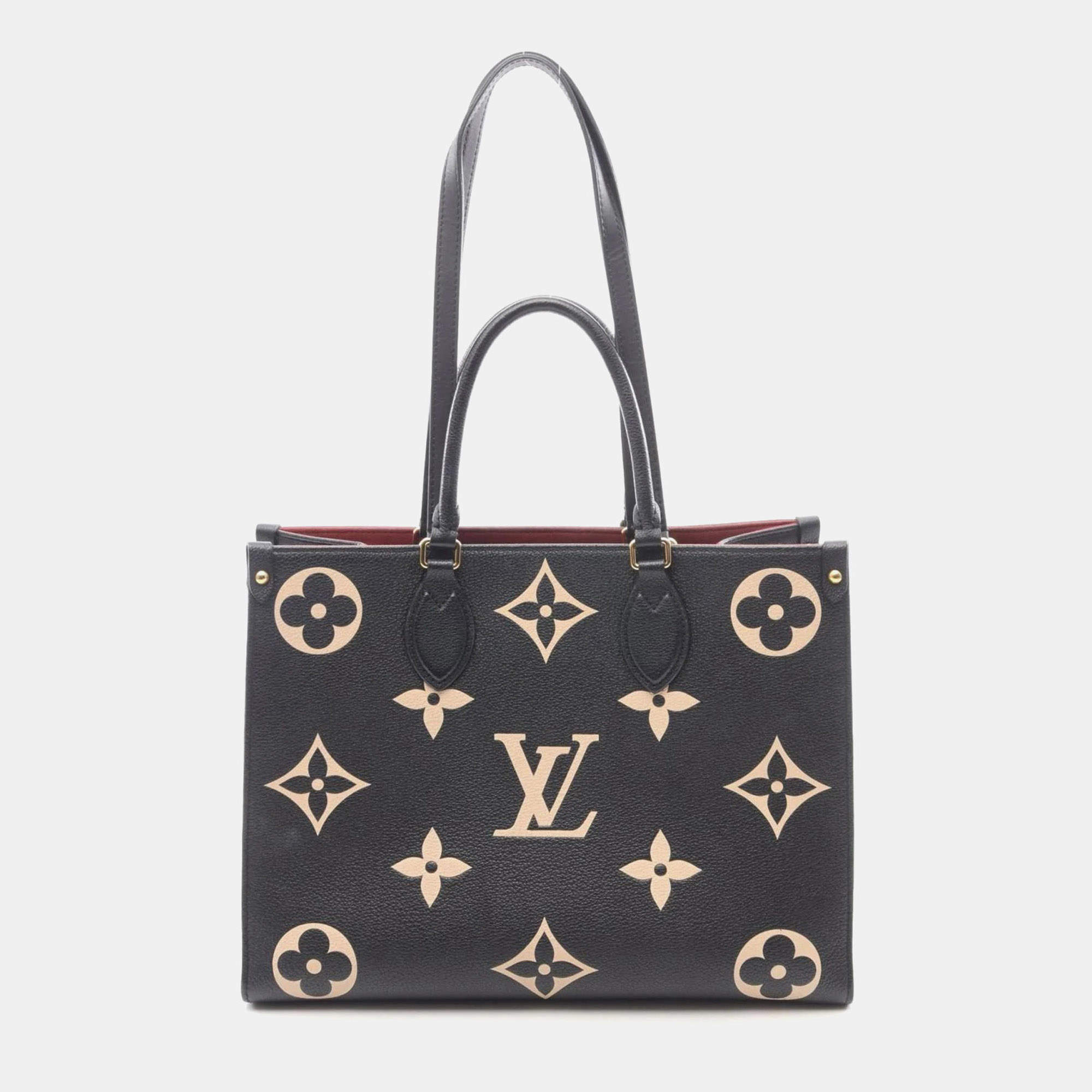 Pre Owned Louis Vuitton On The Go Mm Two-Tone Tote Bag In Monogram Empreinte Grained Leather Black And Beige
