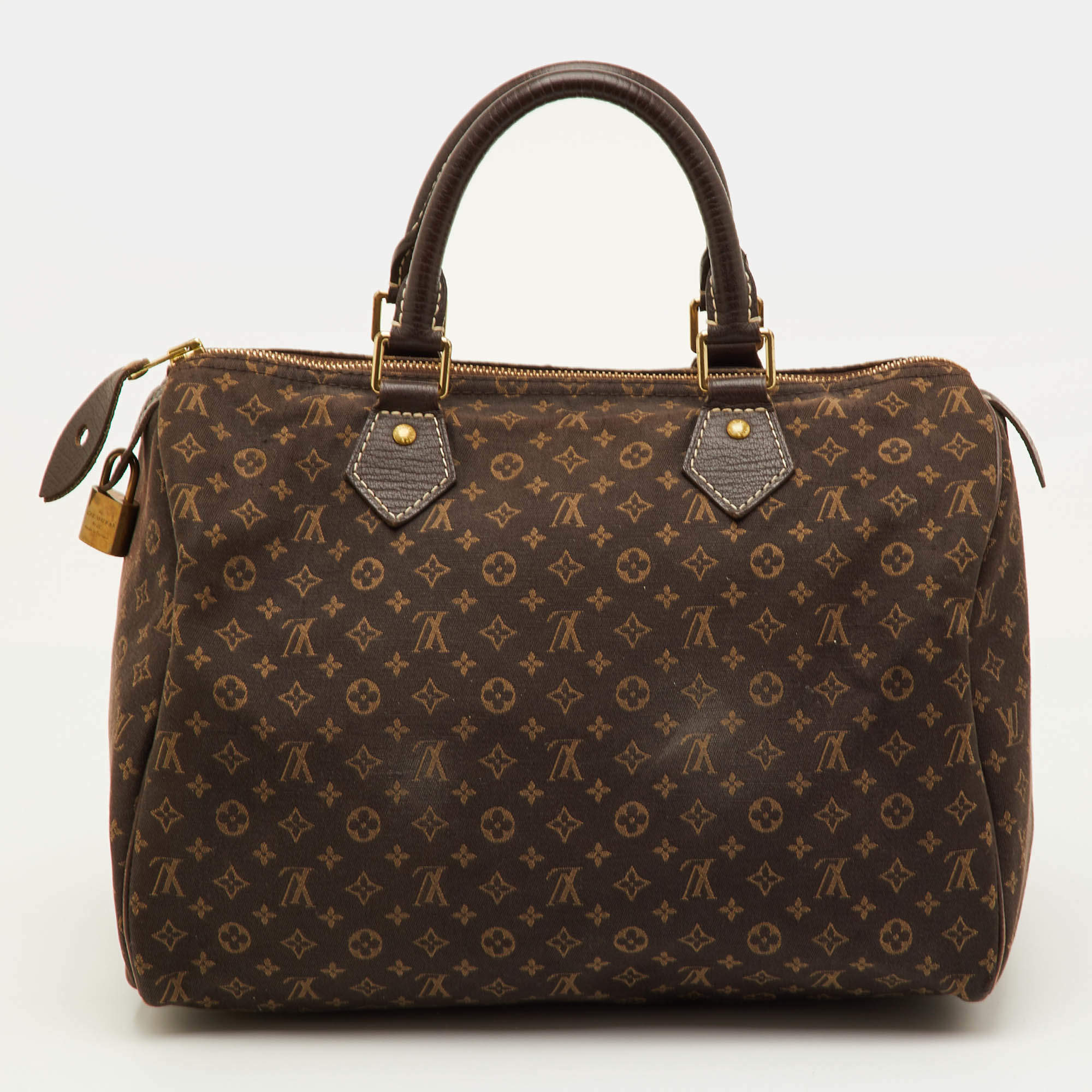 Pre Owned Louis Vuitton Fusain Monogram Mini Lin Canvas Speedy 30 Bag