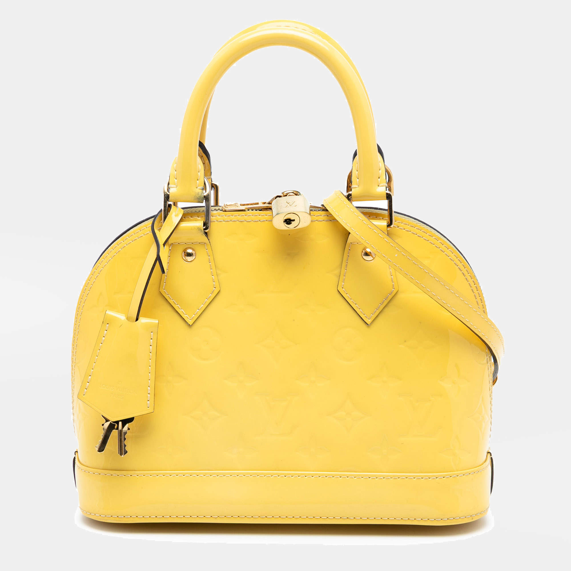 Pre Owned Louis Vuitton Yellow Monogram Vernis Alma BB