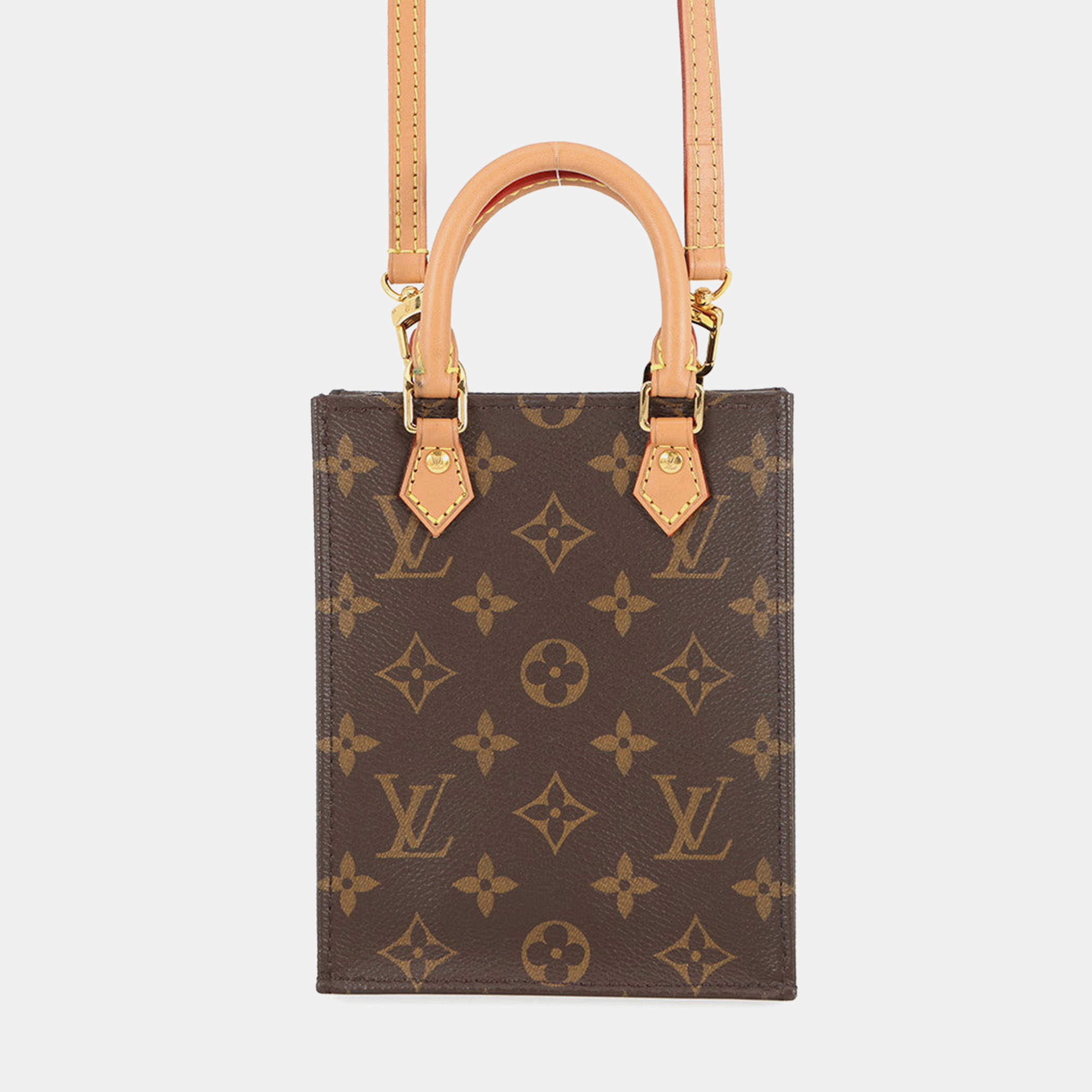 Pre Owned Louis Vuitton Petit Sac Plat Brown Monogram