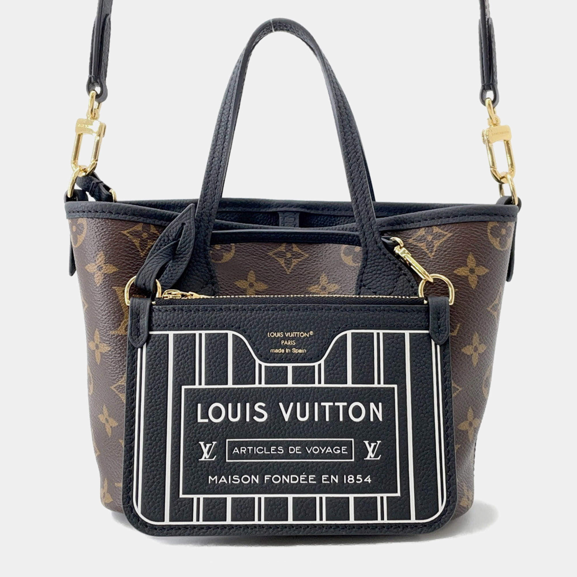 Pre Owned Louis Vuitton Neverfull Inside Out Noir/Brown Monogram Grain Leather Size BB