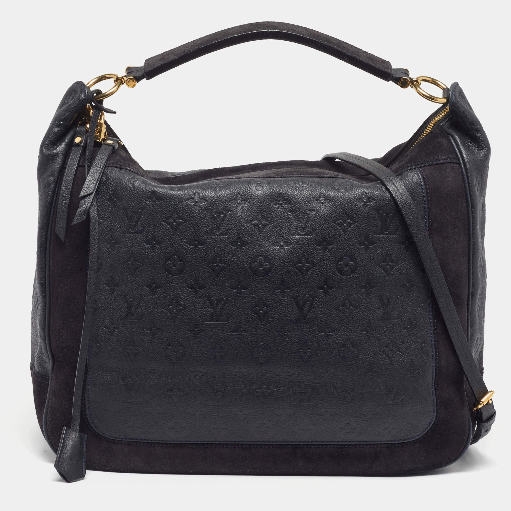 Pre Owned Louis Vuitton Audacieuse GM Bleu Infini Monogram Empreinte Leather and Suede Bag