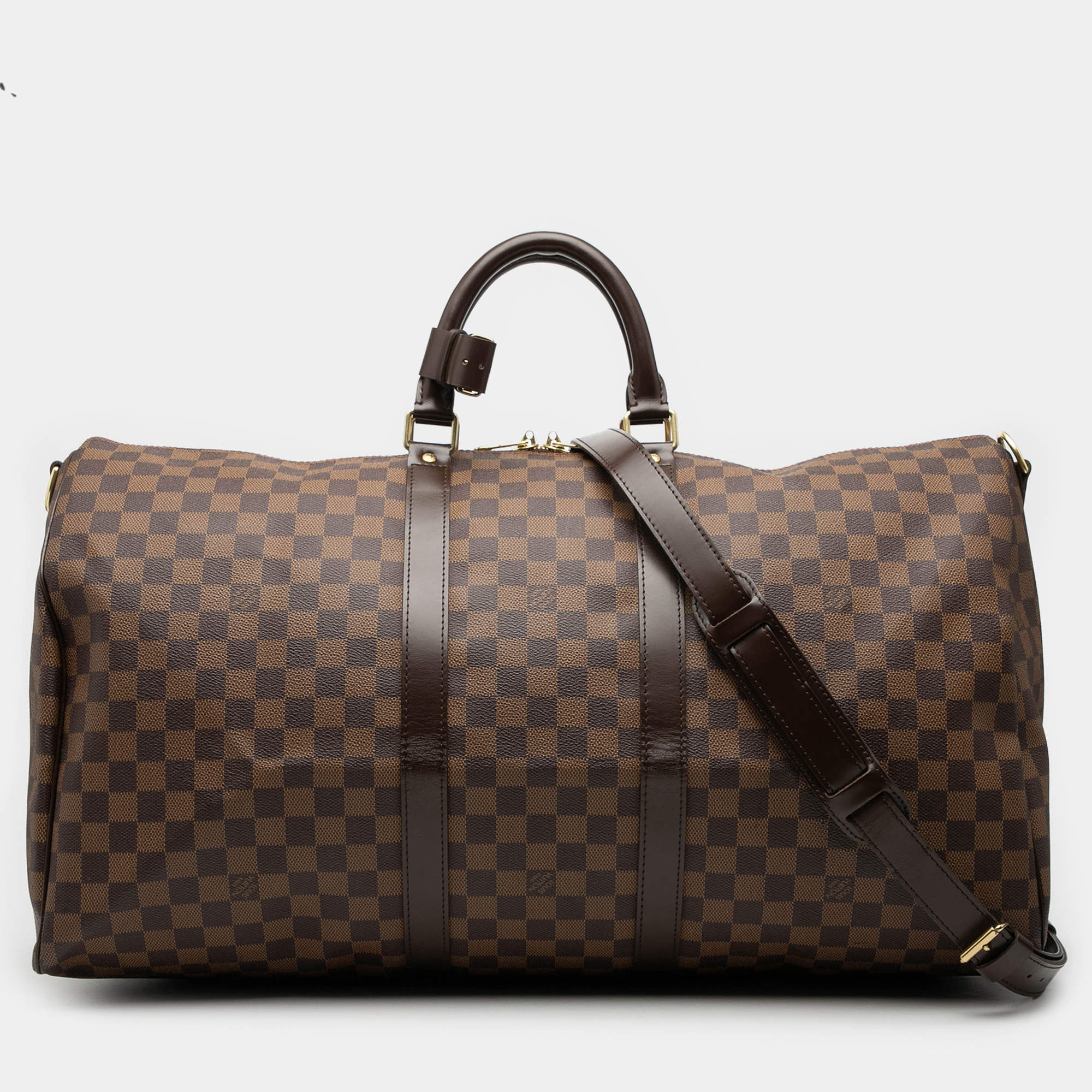 Pre Owned Louis Vuitton Brown Damier Ebene Keepall Bandouliere 55