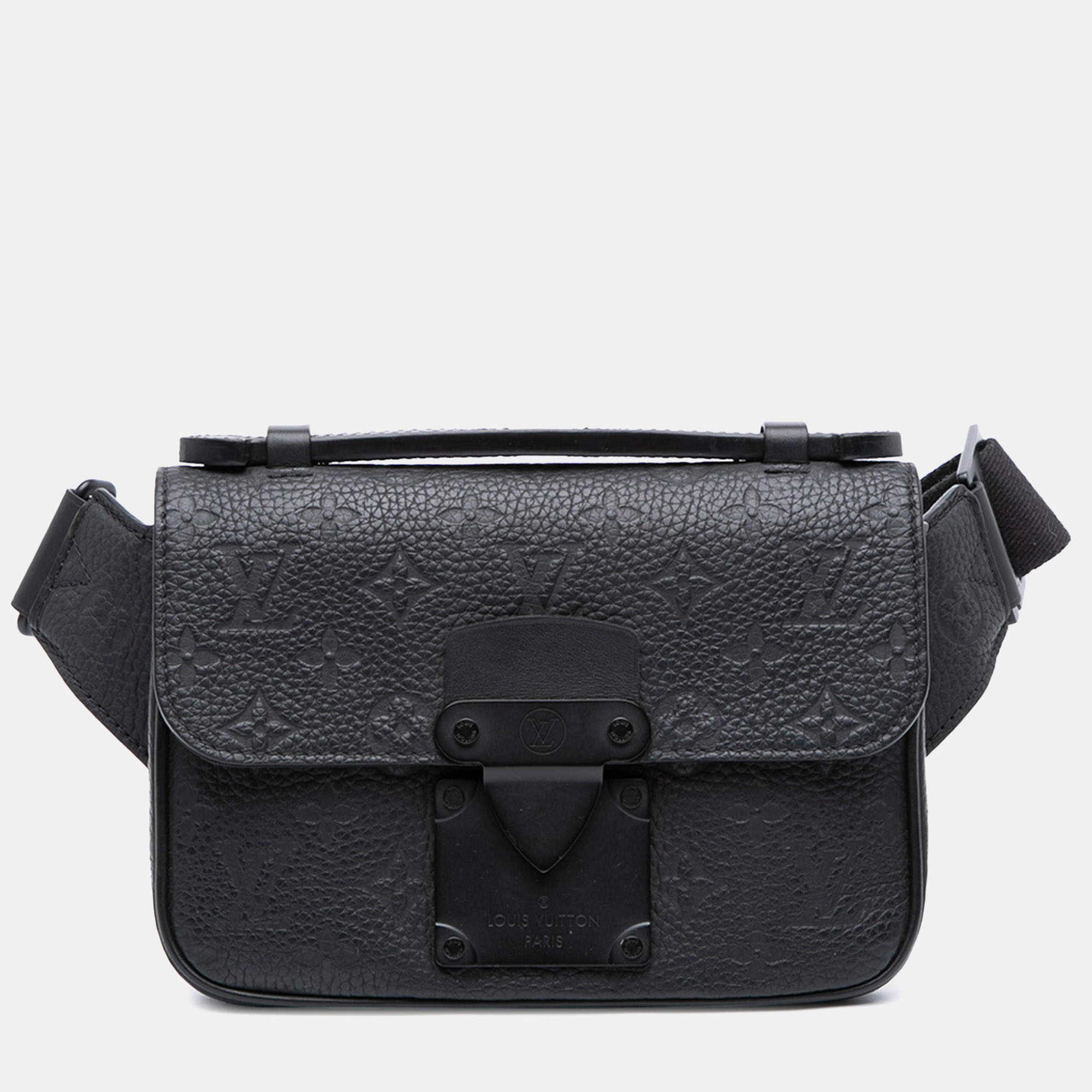 Pre Owned Louis Vuitton Black Monogram Taurillon S Lock Sling Bag