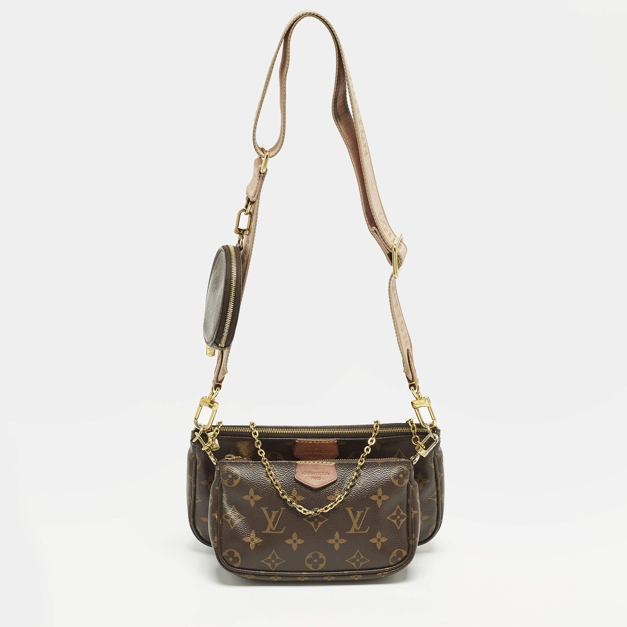 Pre Owned Louis Vuitton Multi-Pochette Accessories Rose Ballerine Monogram Canvas Bag