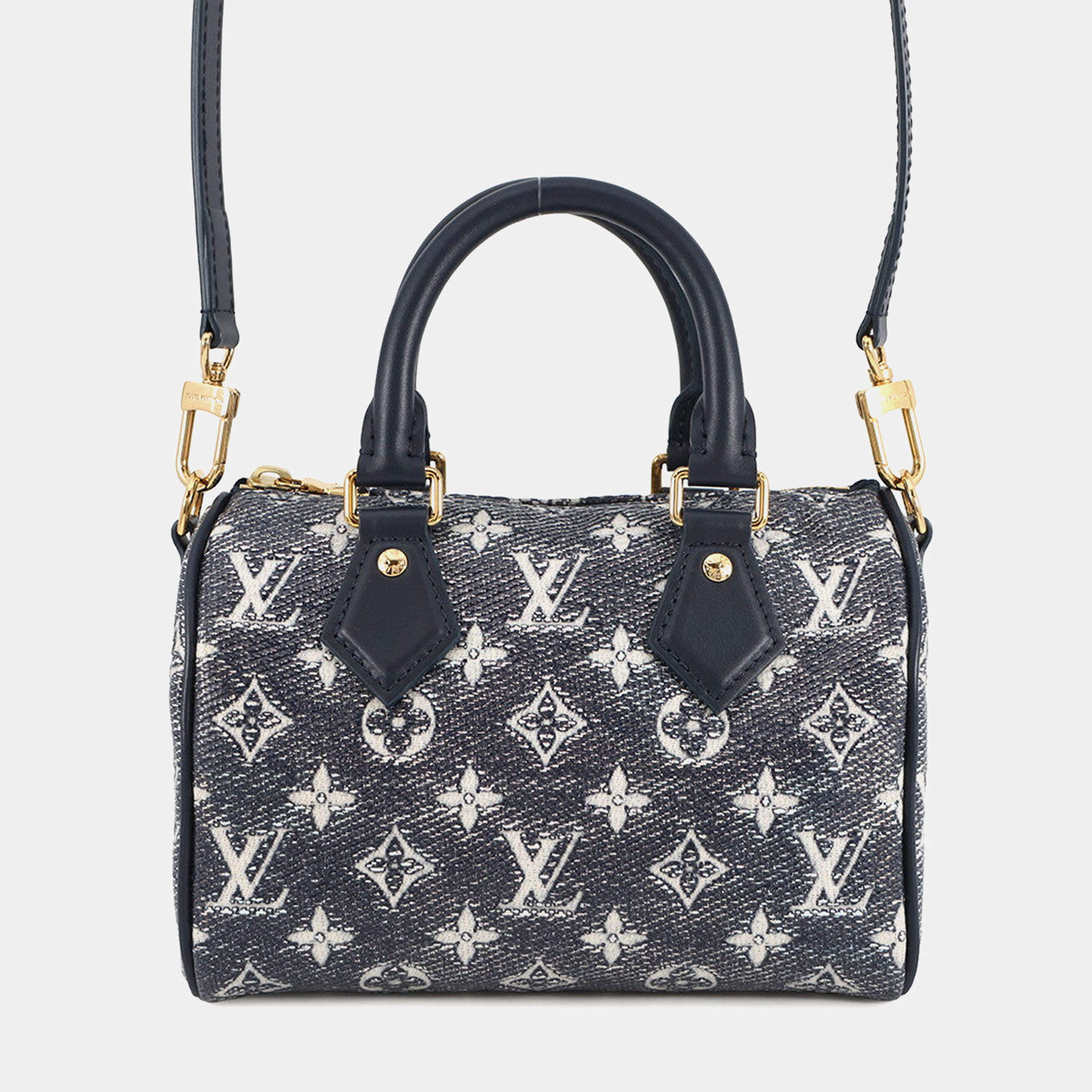 Pre Owned Louis Vuitton Speedy Bandouliere 20 Navy Monogram Jacquard Top Handle Bag