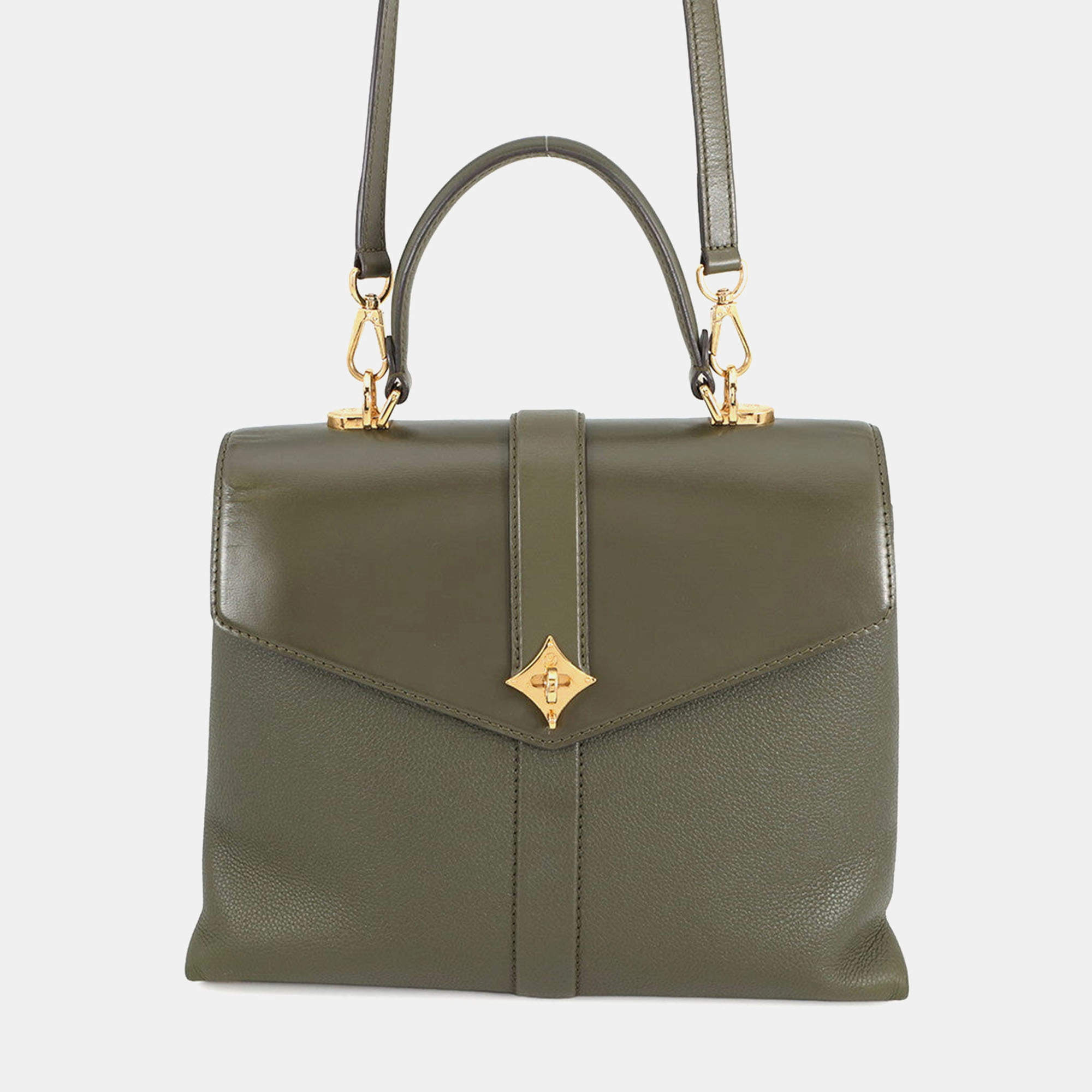 Pre Owned Louis Vuitton Rose De Vin Khaki Calf Leather Size Mm