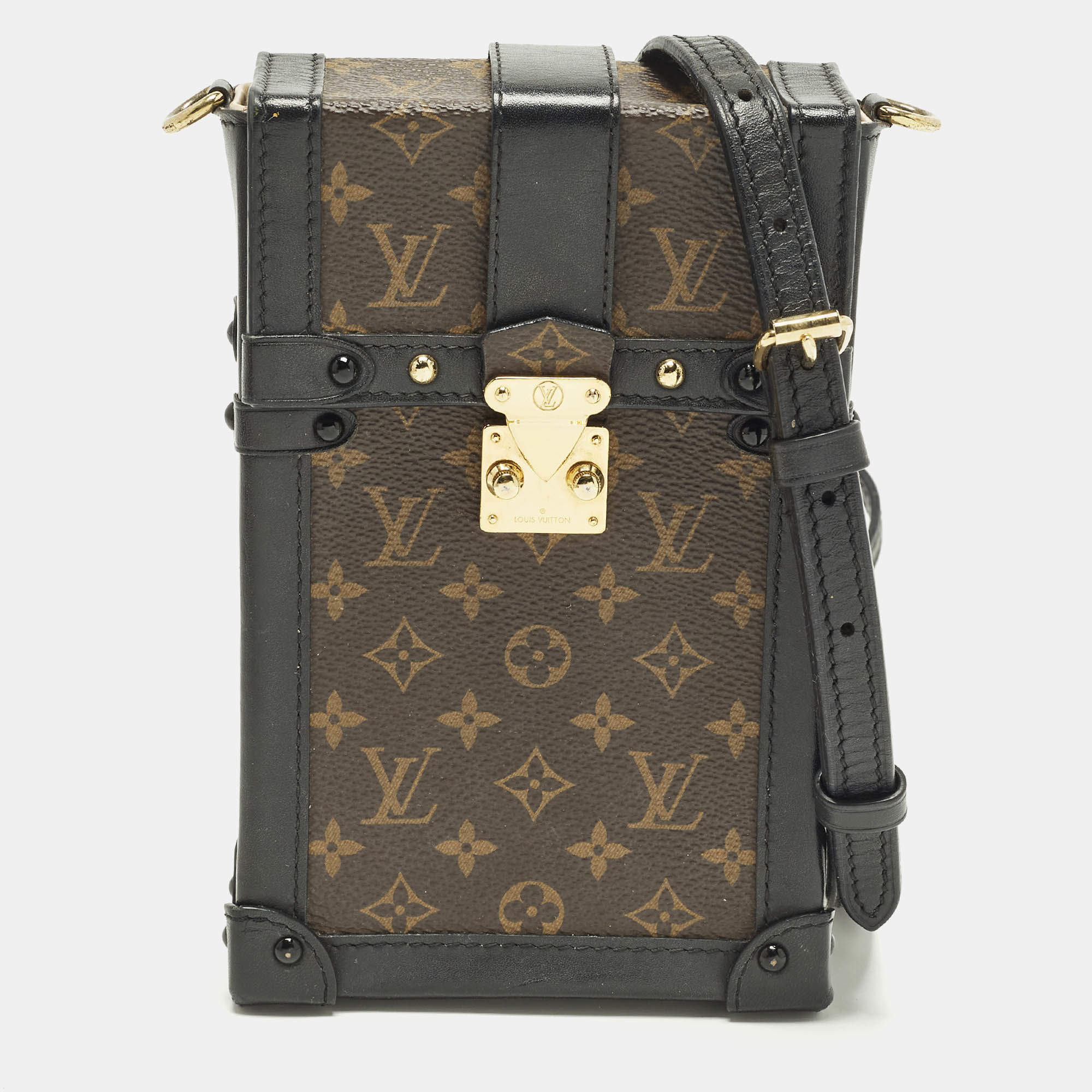 Pre Owned Louis Vuitton Vertical Trunk Black Monogram Canvas Pochette Bag