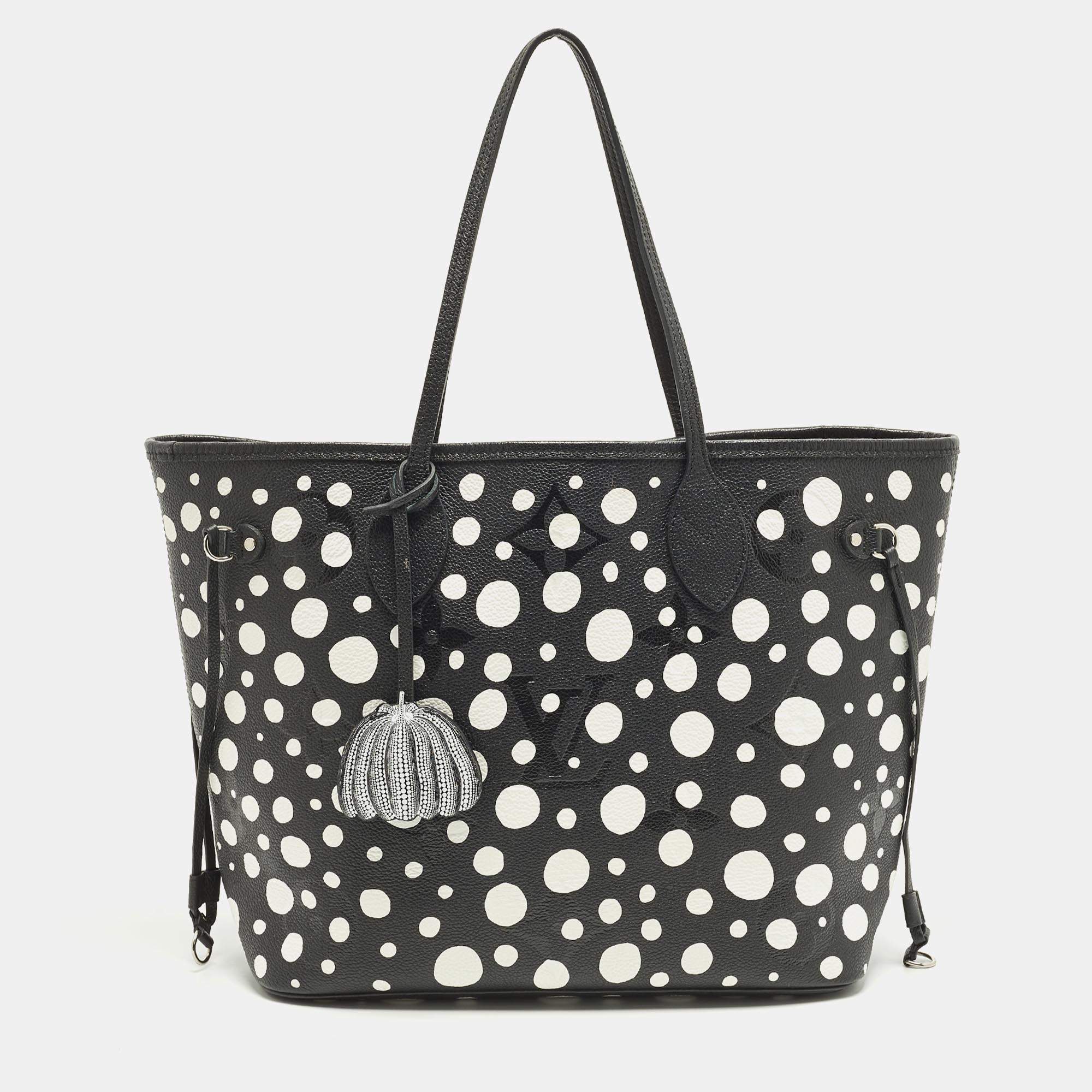 Pre Owned Louis Vuitton X Yayoi Kusama Neverfull MM Black/White Monogram Empreinte Leather Bag