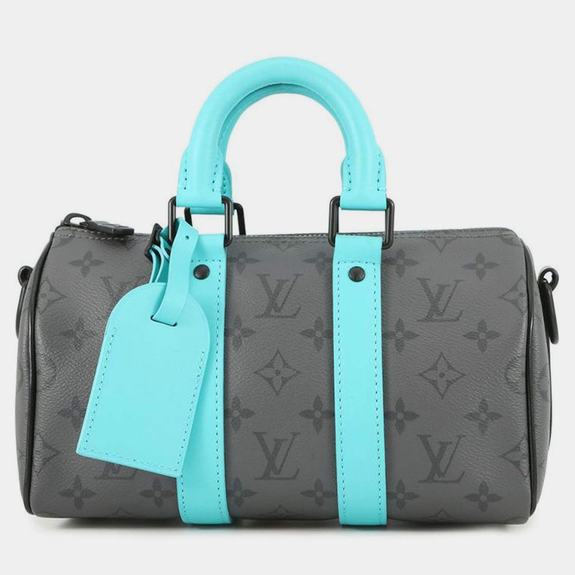 مملوكة مسبقًا Louis Vuitton Blue Grey Monogram Eclipse Reverse Keepall 25