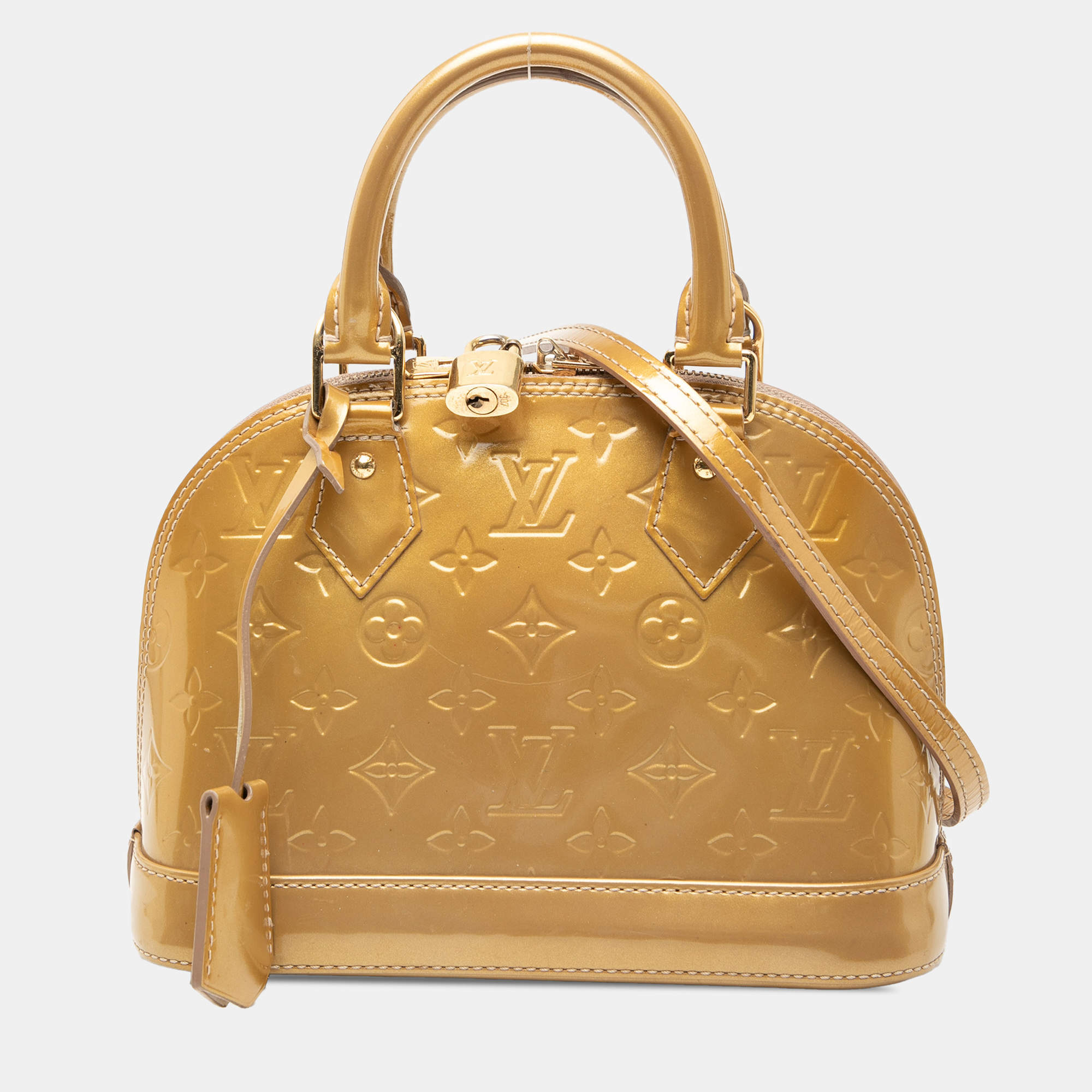 Pre Owned Louis Vuitton Gold Monogram Vernis Alma BB