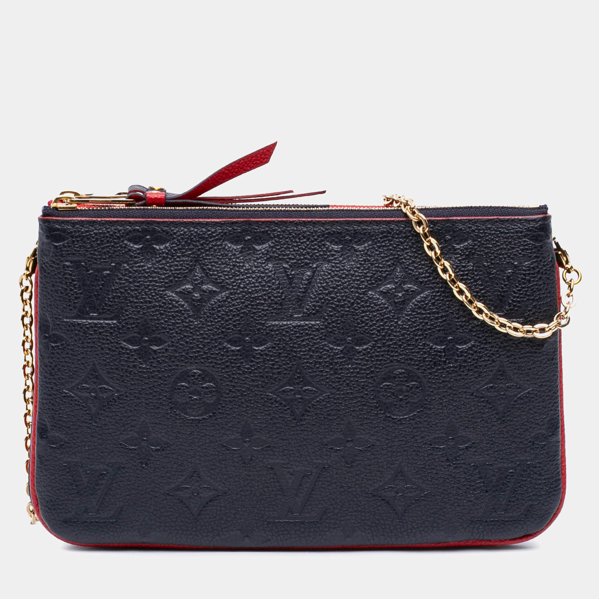 Pre Owned Louis Vuitton Blue Monogram Empreinte Double Zip Pochette