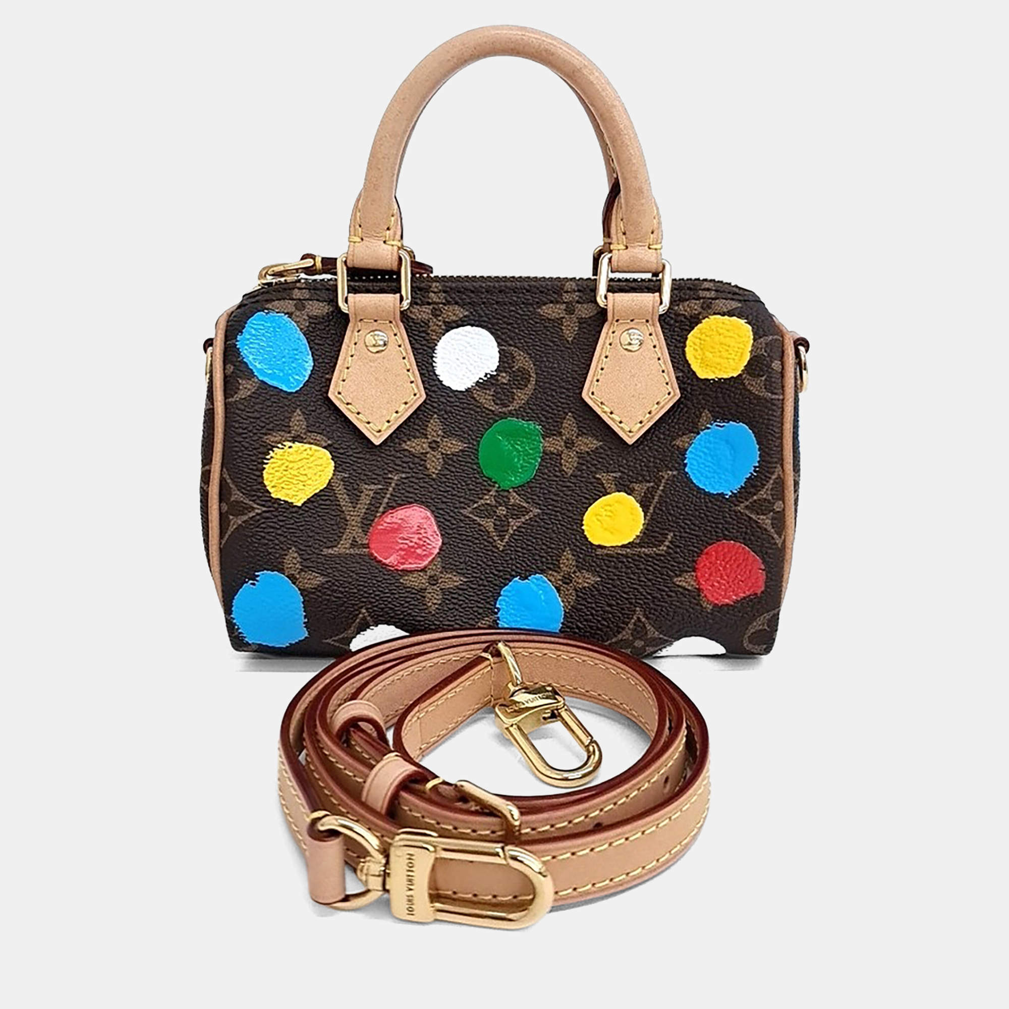 Pre Owned Louis Vuitton Brown Coated Canvas X Yayoi Kusama Nano Speedy