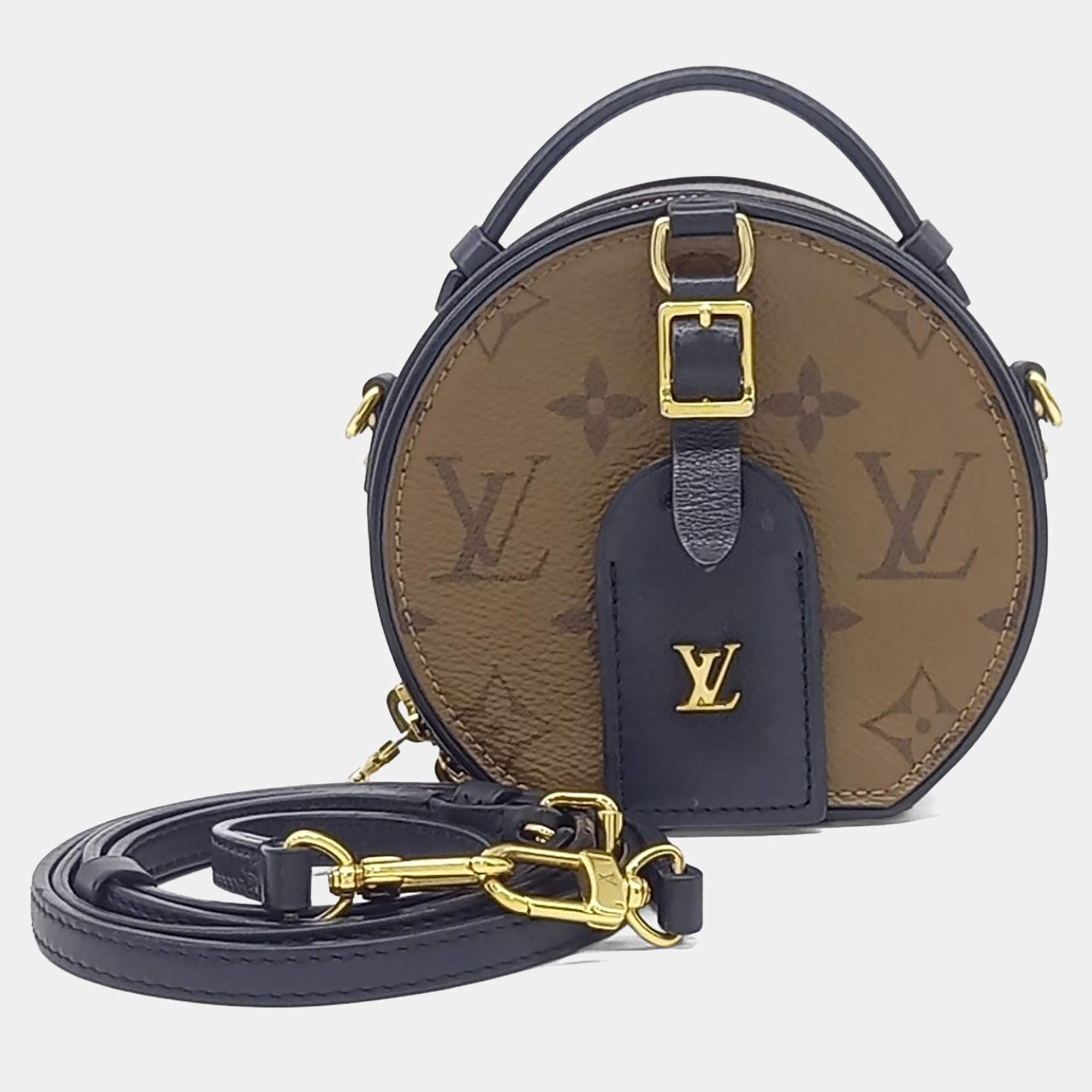 Pre Owned Louis Vuitton Black Brown Leather Monogram Mini Boite Chapeau