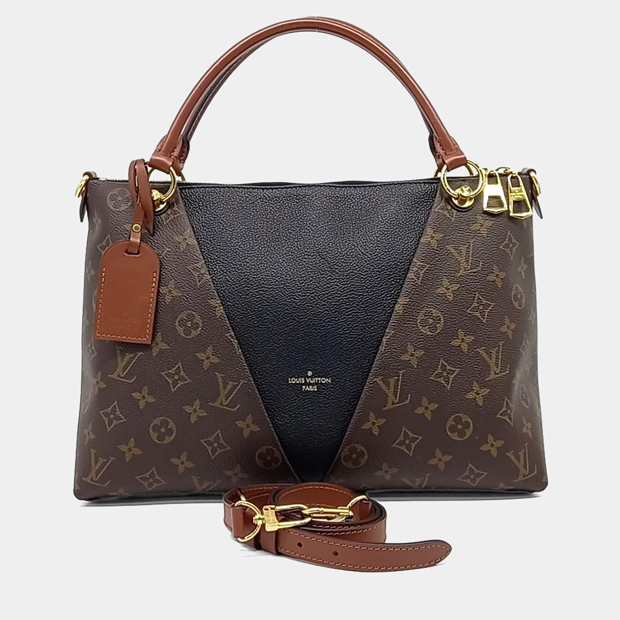 مملوكة مسبقًا Louis Vuitton Black Brown Coated Canvas and Leather V Tote MM
