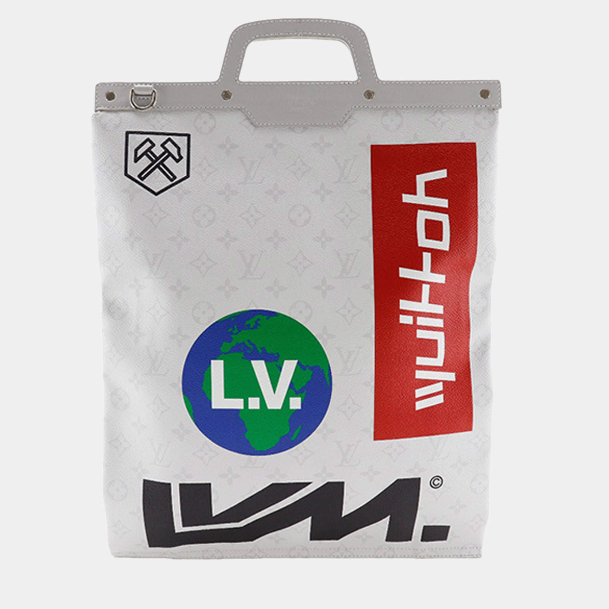 Pre Owned Louis Vuitton Monogram Chalk Flat Tote