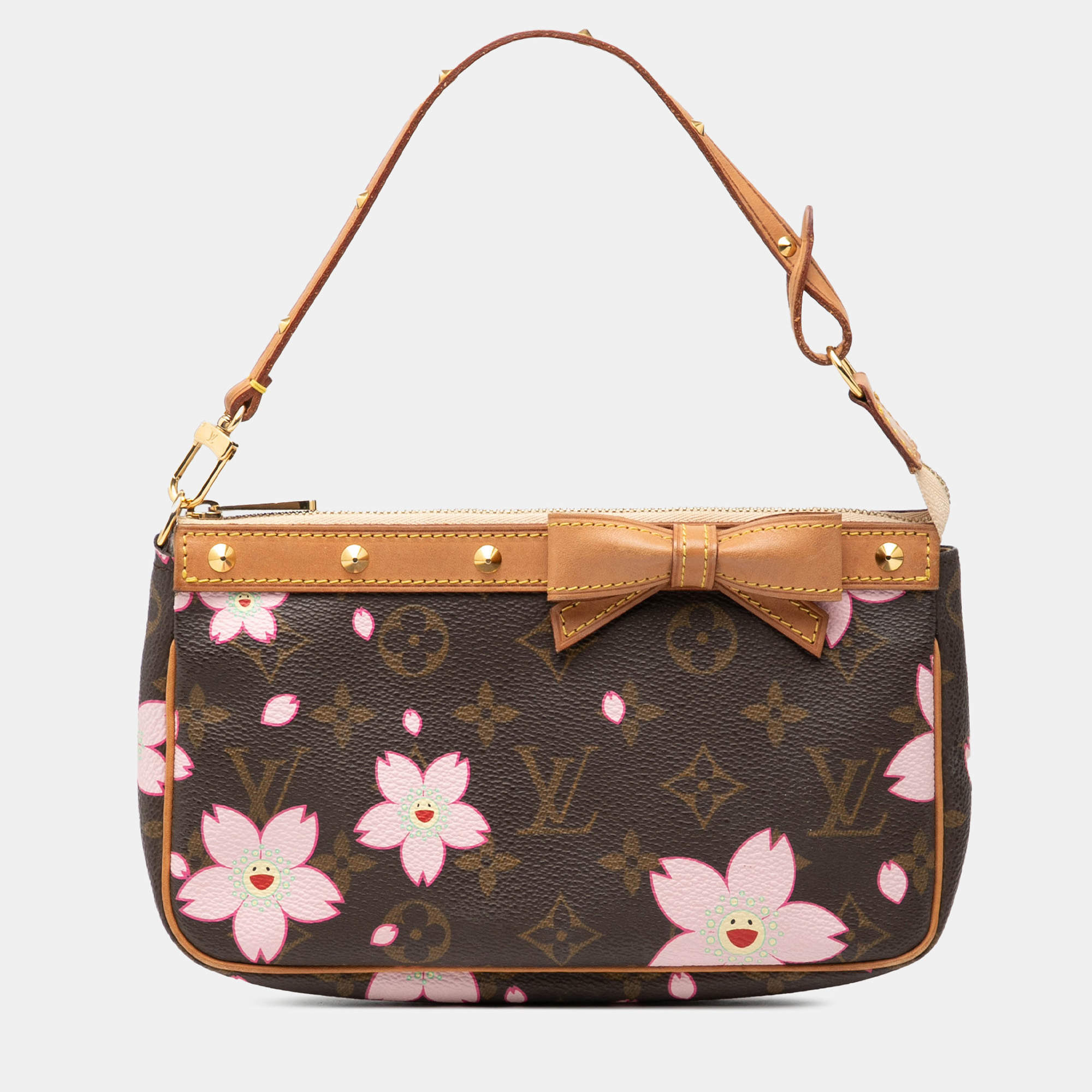 Pre Owned Louis Vuitton Brown Takashi Murakami Monogram Cherry Blossom Pochette Accessoires