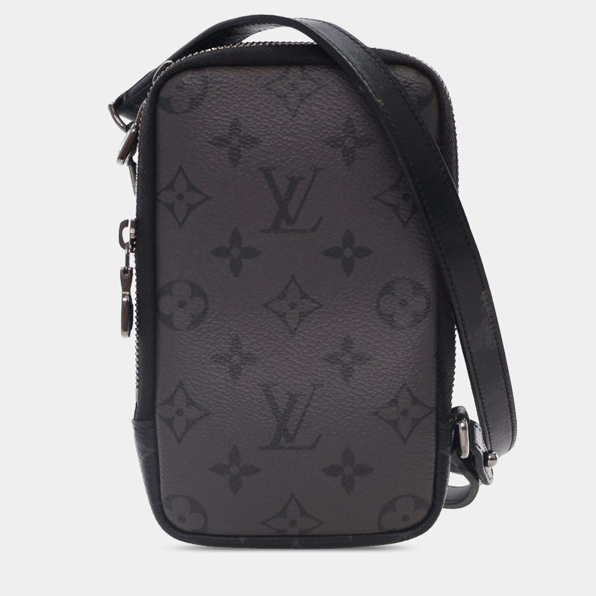 Pre Owned Louis Vuitton Black Monogram Eclipse Reverse Double Phone Pouch