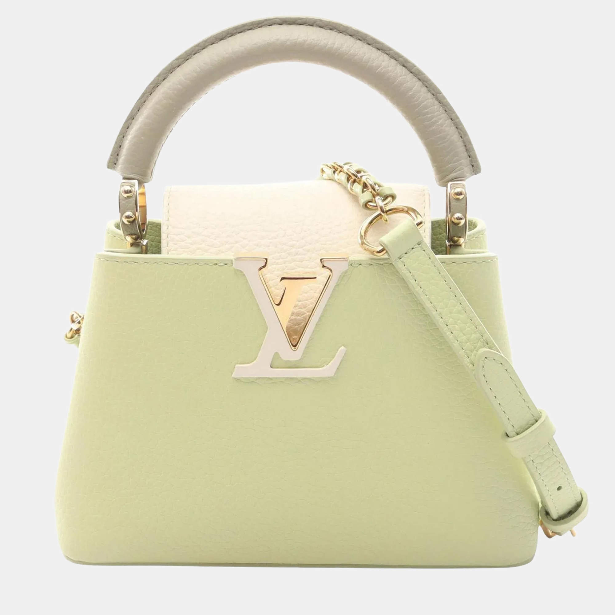 مملوكة مسبقًا Louis Vuitton Capucines Mini Handbag Leather Green And White