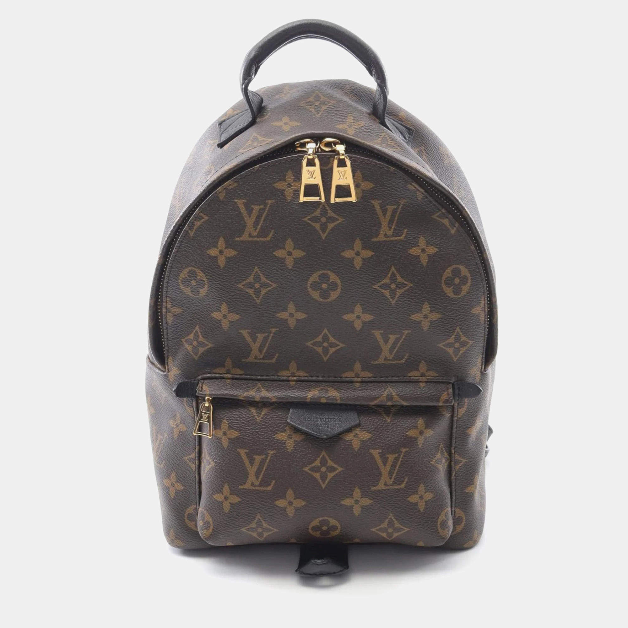 Pre Owned Louis Vuitton Louis Vuitton Palm Springs Pm Monogram Backpack Coated Canvas Leather Brown Black