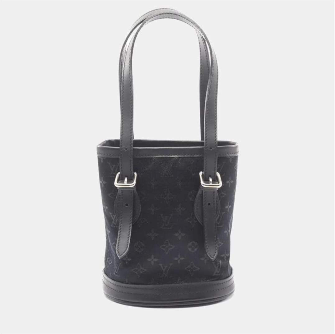 Pre Owned Louis Vuitton Little Bucket Monogram Satin Handbag Fabric And Leather Black