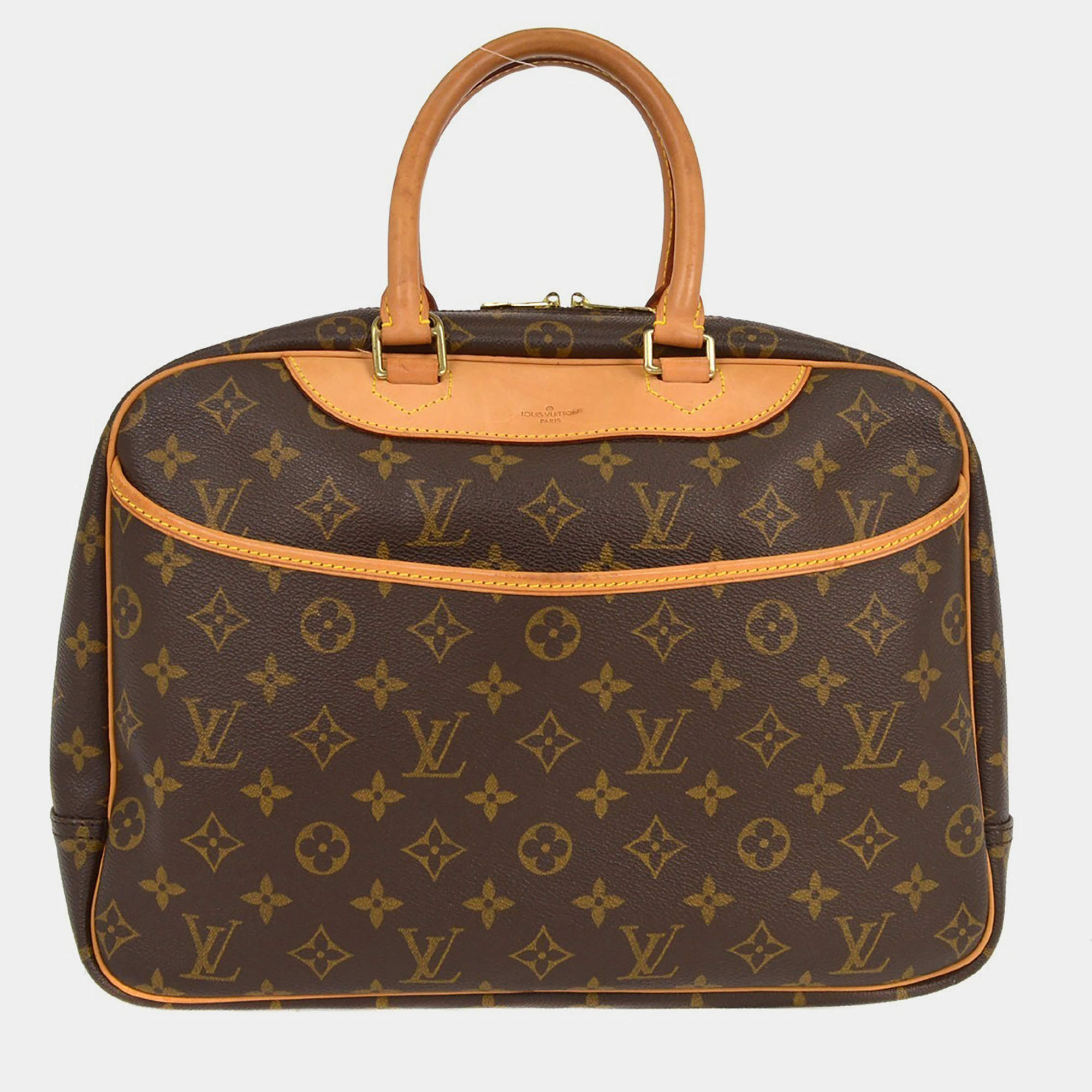 Pre Owned Louis Vuitton Brown Monogram Coated Canvas, Leather Deauville Bowling Vanity Handbag